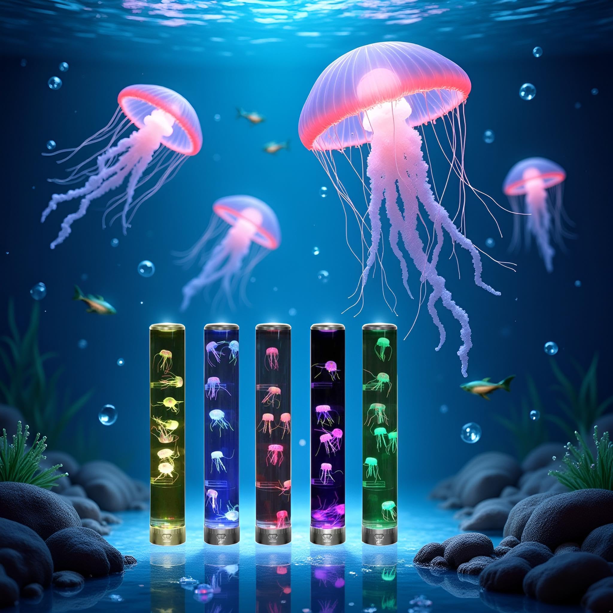 Lightahead LED Jellyfish Aqua Mood Lamp jellyfish movement offers relaxing underwater display.