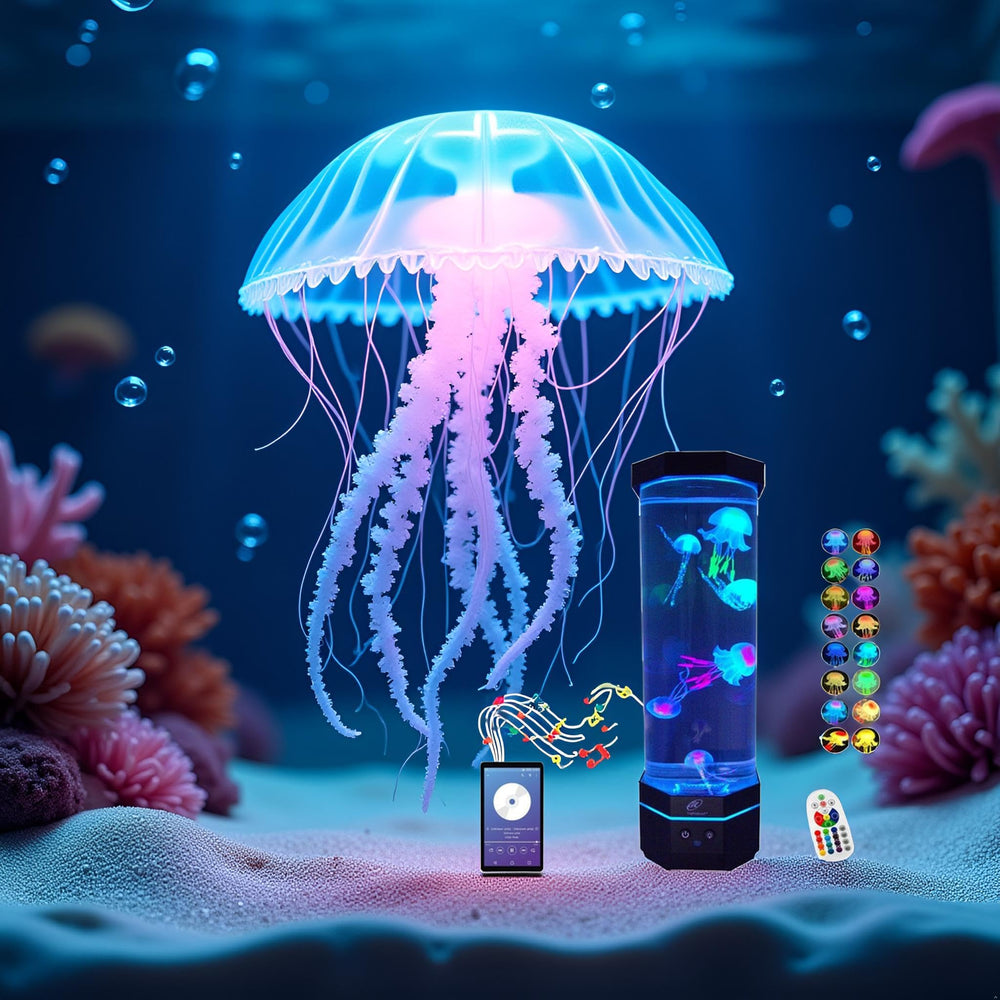 Lightahead jellyfish lamp back view presents tall presence for bold decor statement