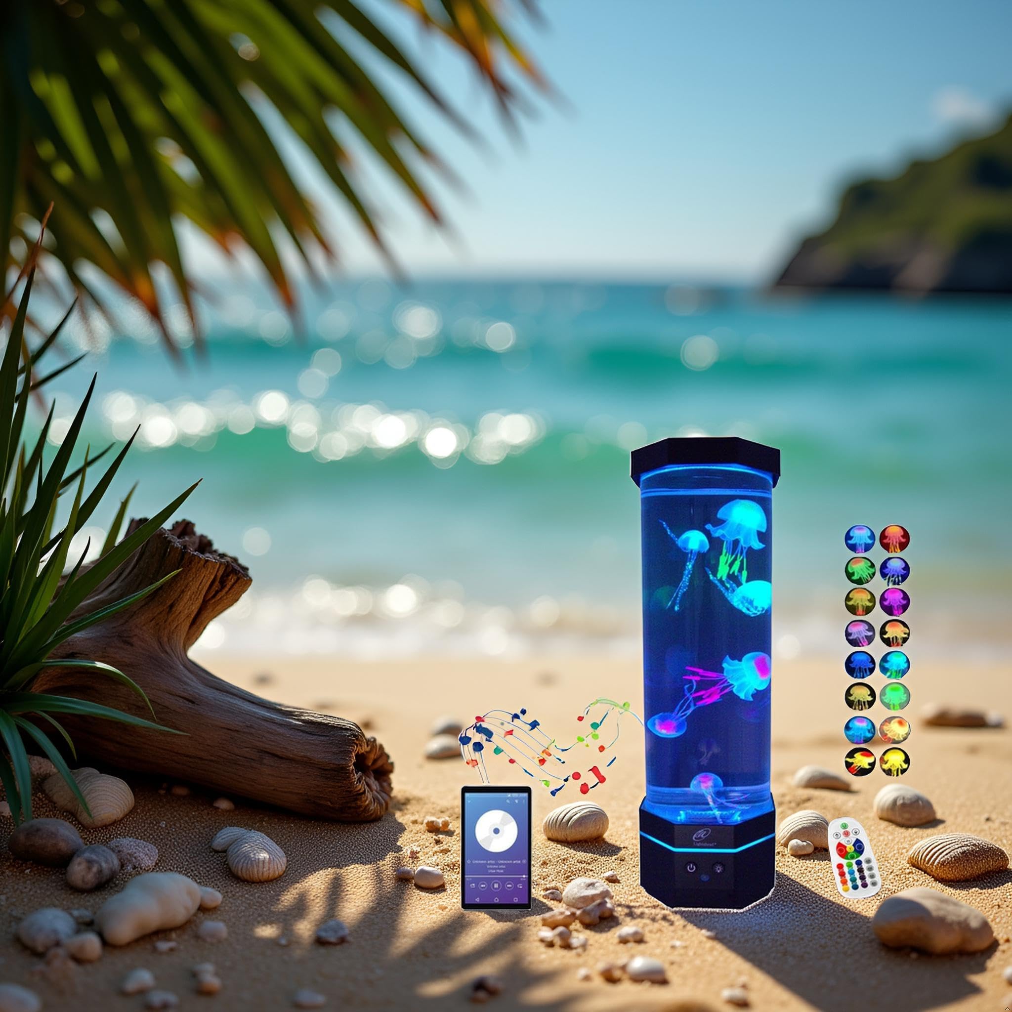 Lightahead jellyfish lamp side view reveals tranquil ambiance and decorative glow.