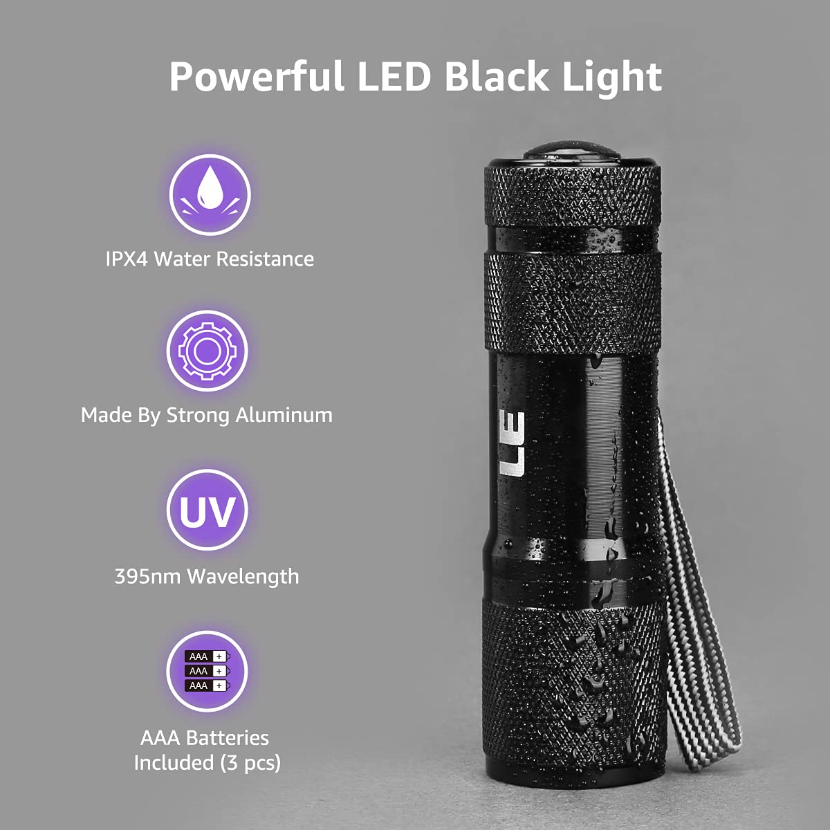 Lighting EVER UV flashlight portable rugged with aluminum body for on-the-go checks.
