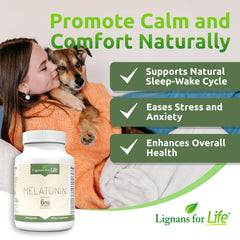 Lignans For Life melatonin 6mg capsules close-up highlights easy dosing.