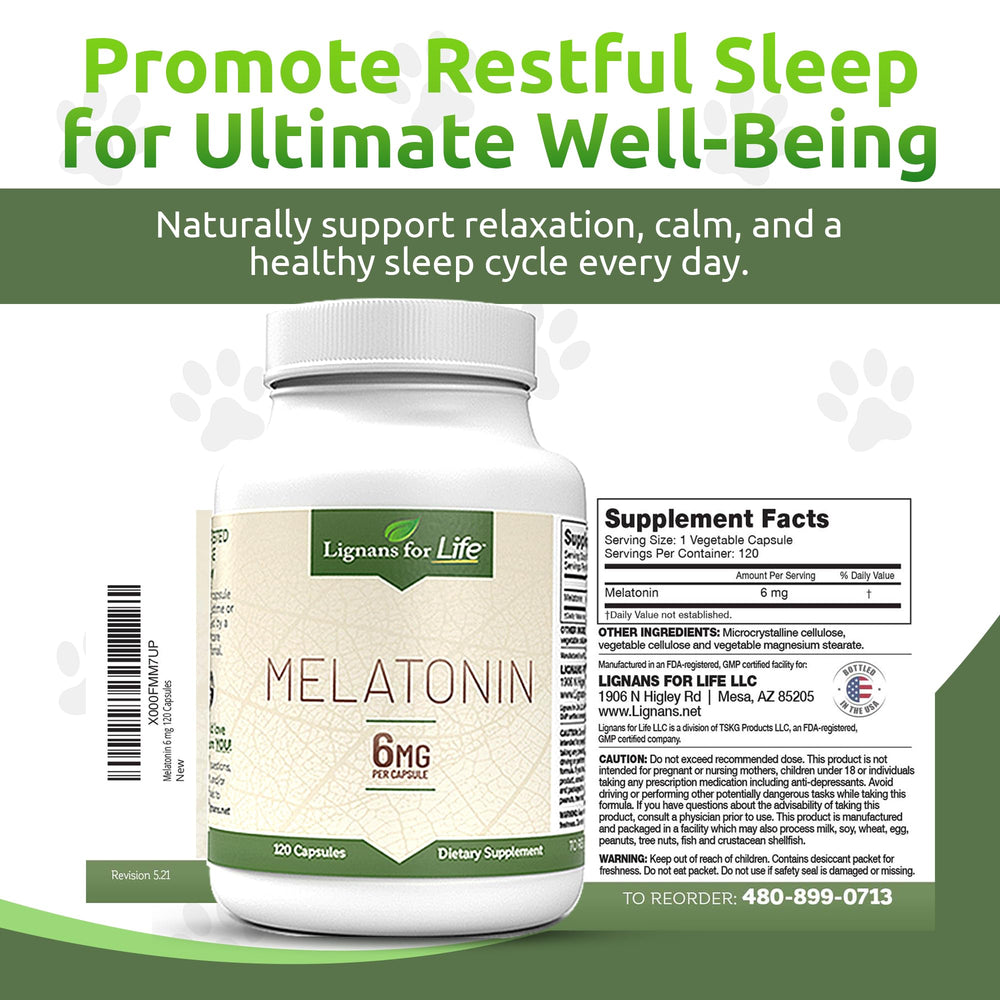 Lignans For Life melatonin dog-use image shows pet-friendly daily routine.
