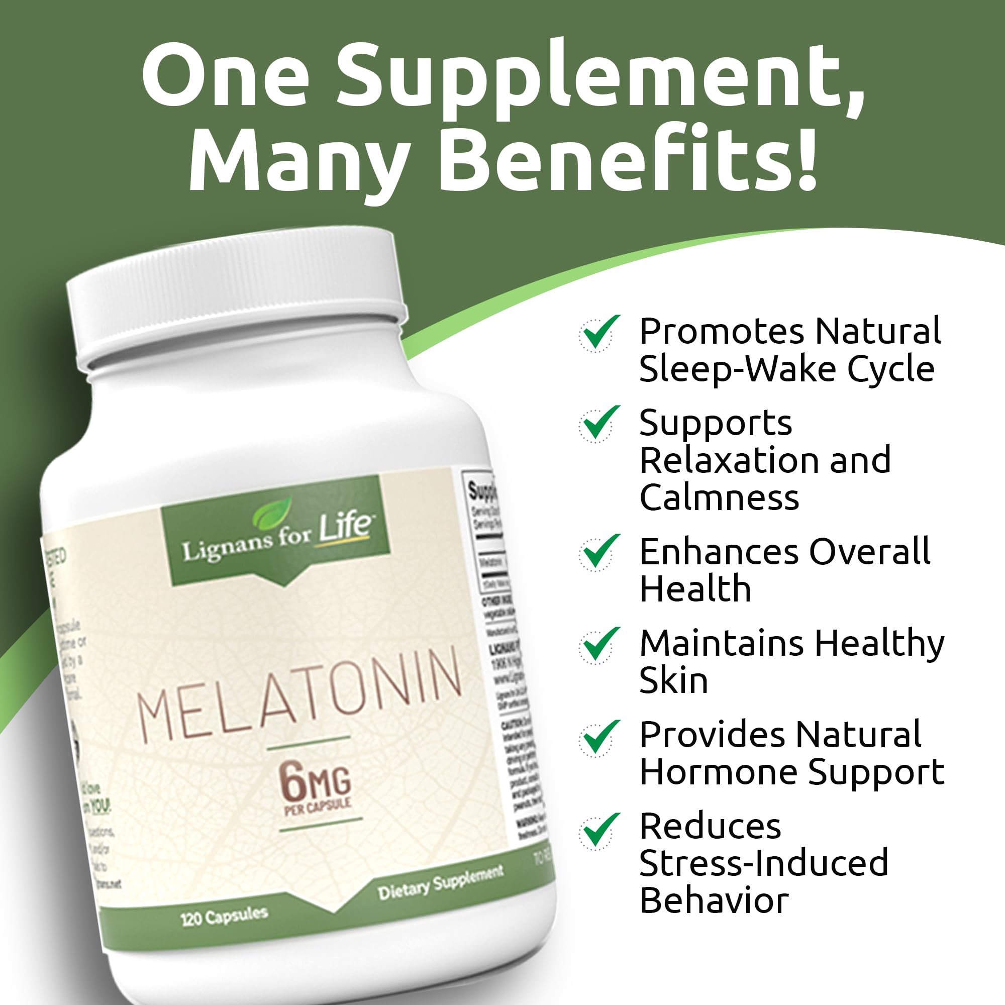 Lignans For Life melatonin packaging exterior on shelf.