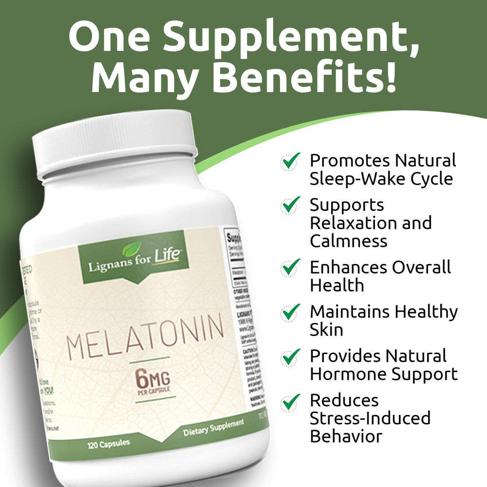 Lignans For Life melatonin packaging exterior on shelf.