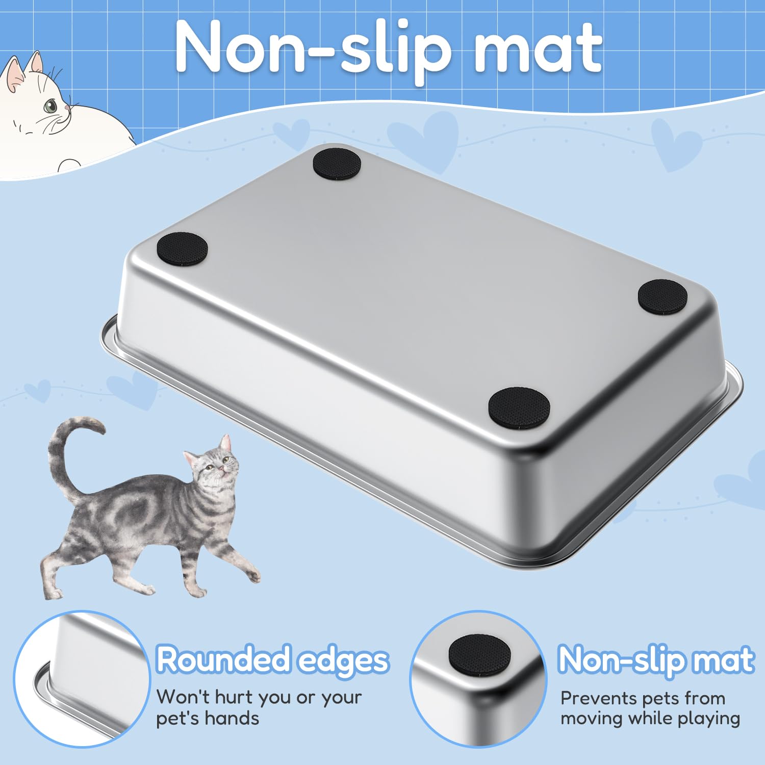 LIHONG stainless steel cat litter box anti slip feet protect floors and keep box steady