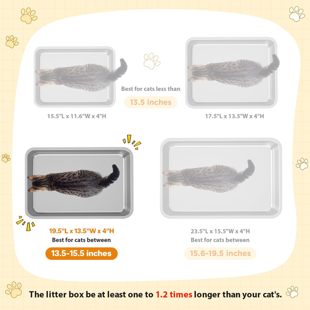 LIHONG stainless steel cat litter box measures 20x14x4 inches for roomy interior