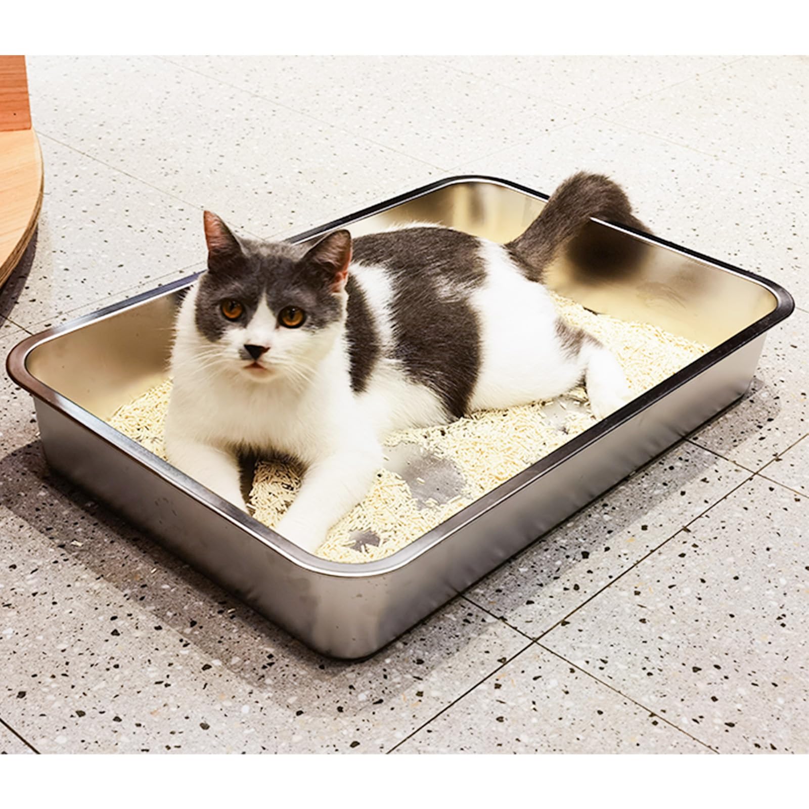 LIHONG stainless steel cat litter box smooth surface simplifies hand washing and quick cleanup