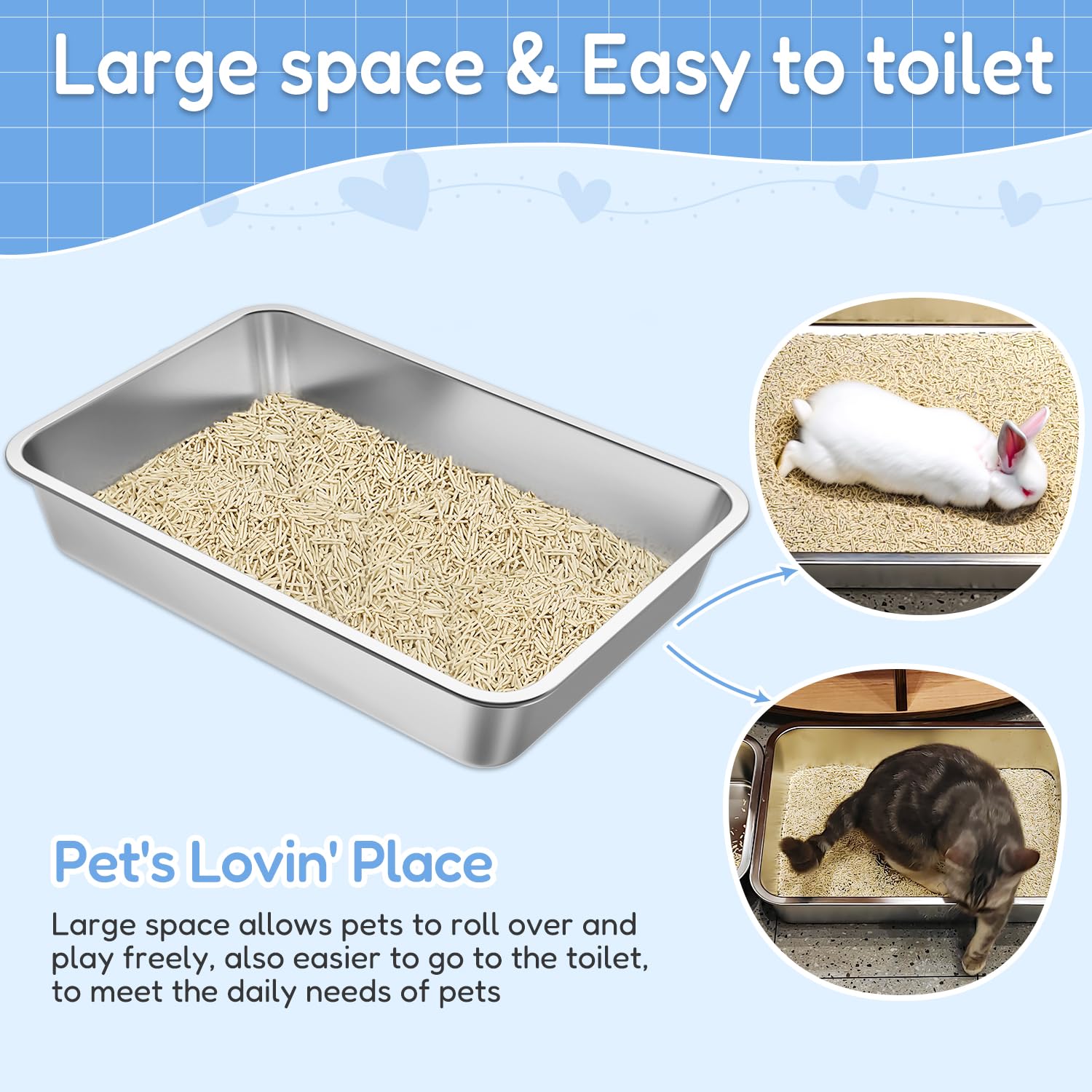 LIHONG stainless steel cat litter box rounded corners reduce injury risk during handling