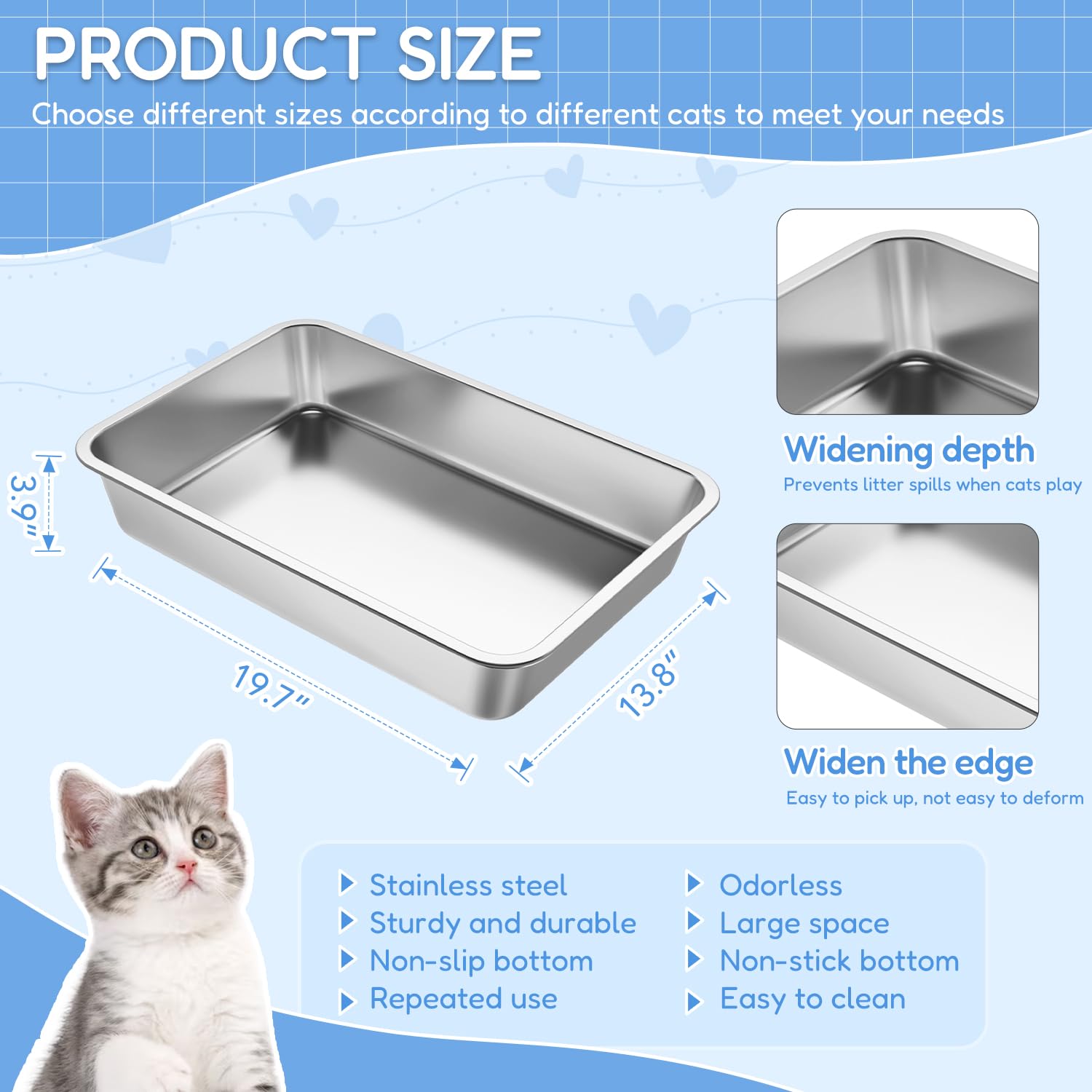 LIHONG stainless steel cat litter box top view spacious entry for easy access