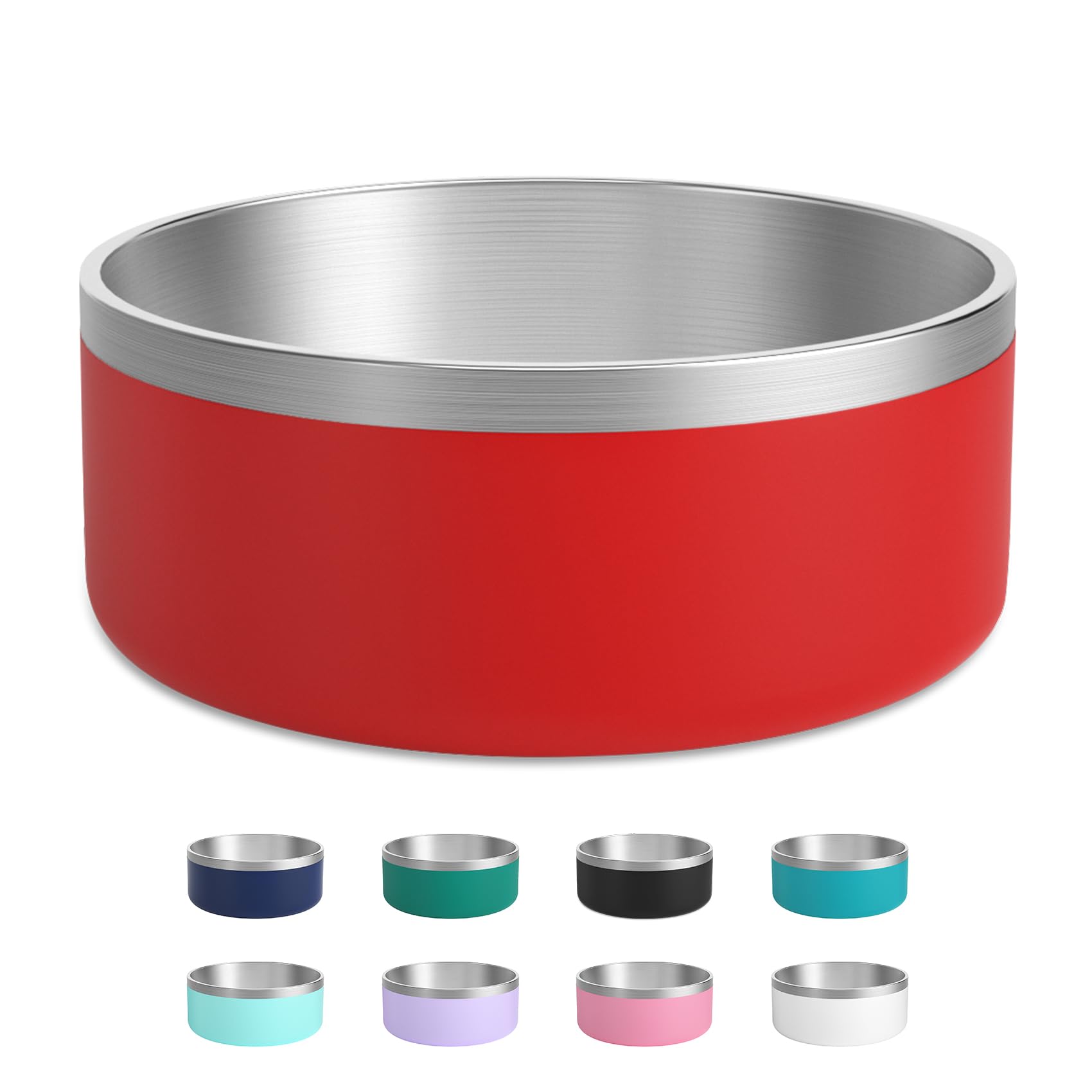 LIHOOOOM water bowl in red, front view, durable stainless steel interior.