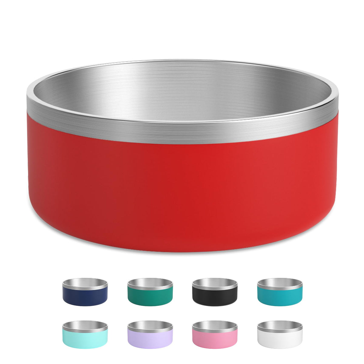 LIHOOOOM water bowl in red, front view, durable stainless steel interior.