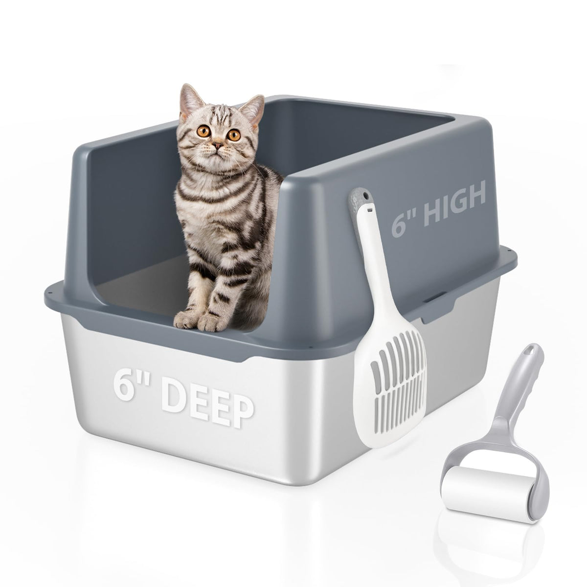 LIHOOOOM stainless steel litter box lid close-up shows durability and longevity