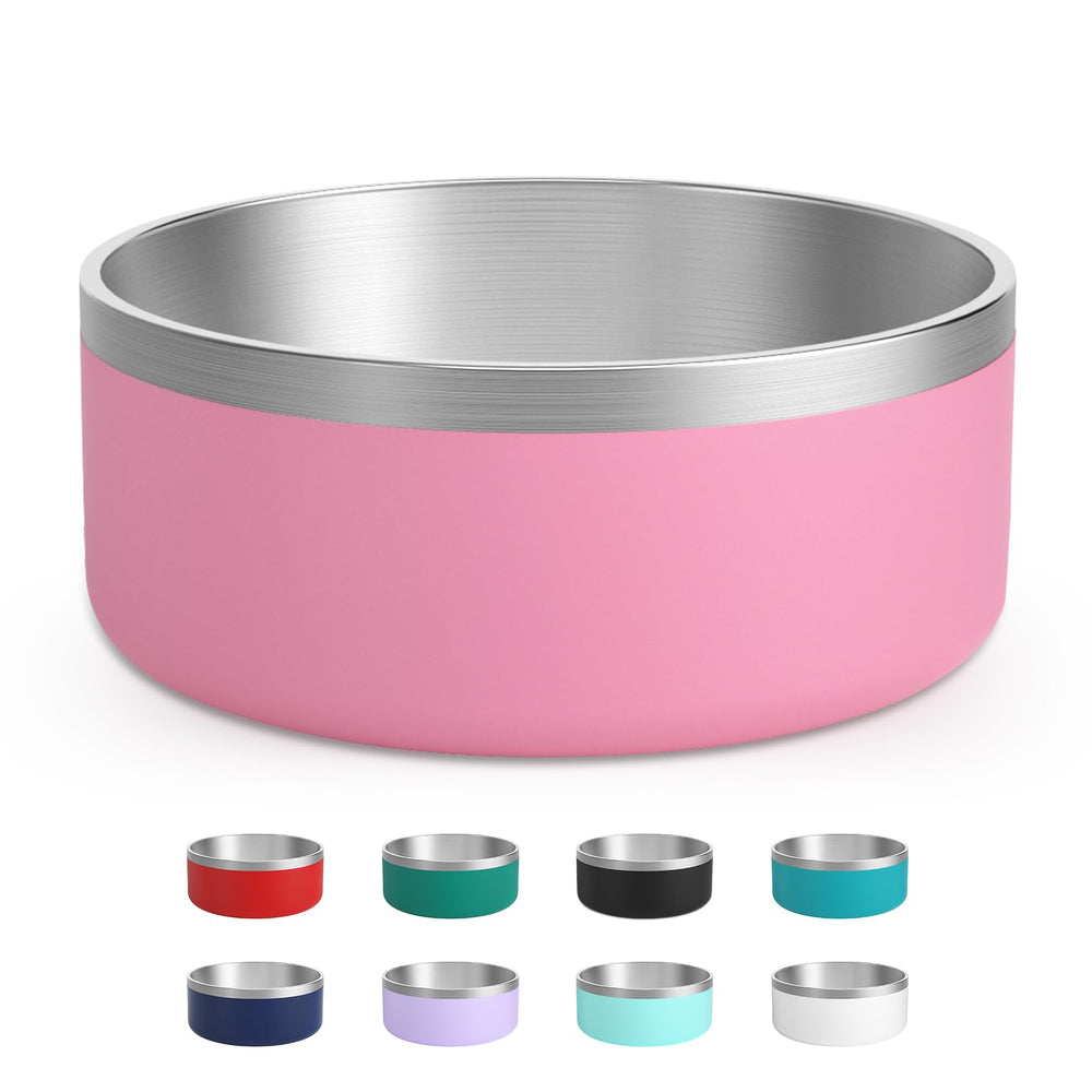 LIHOOOOM pink stainless steel dog bowl front view for mess-free meals