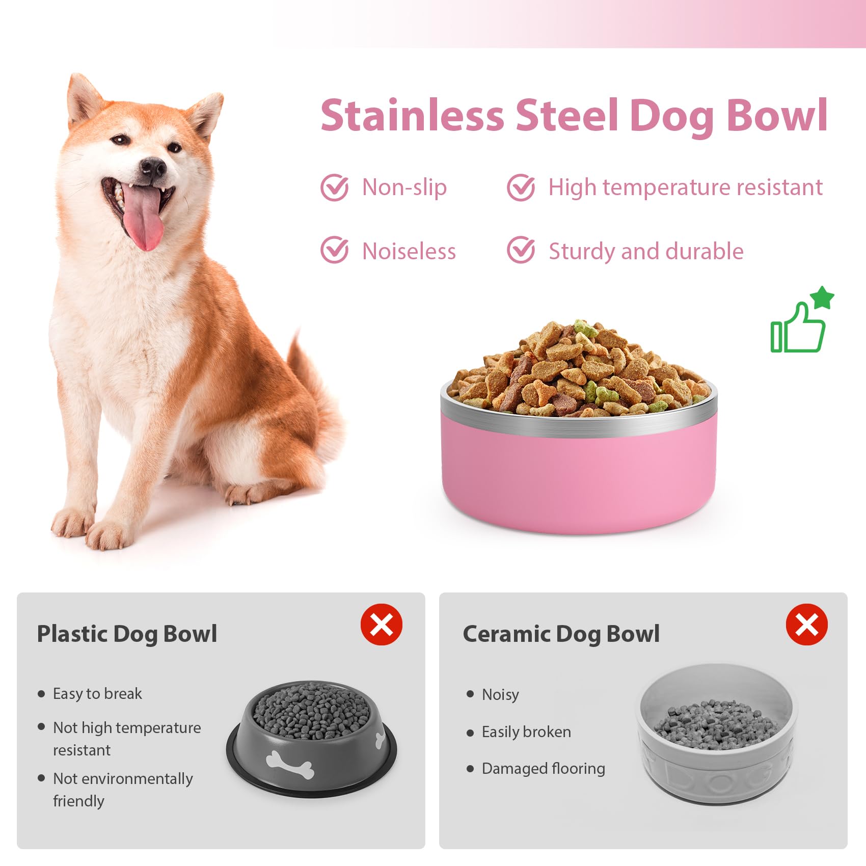 LIHOOOOM pink dog bowl two size options shown side by side