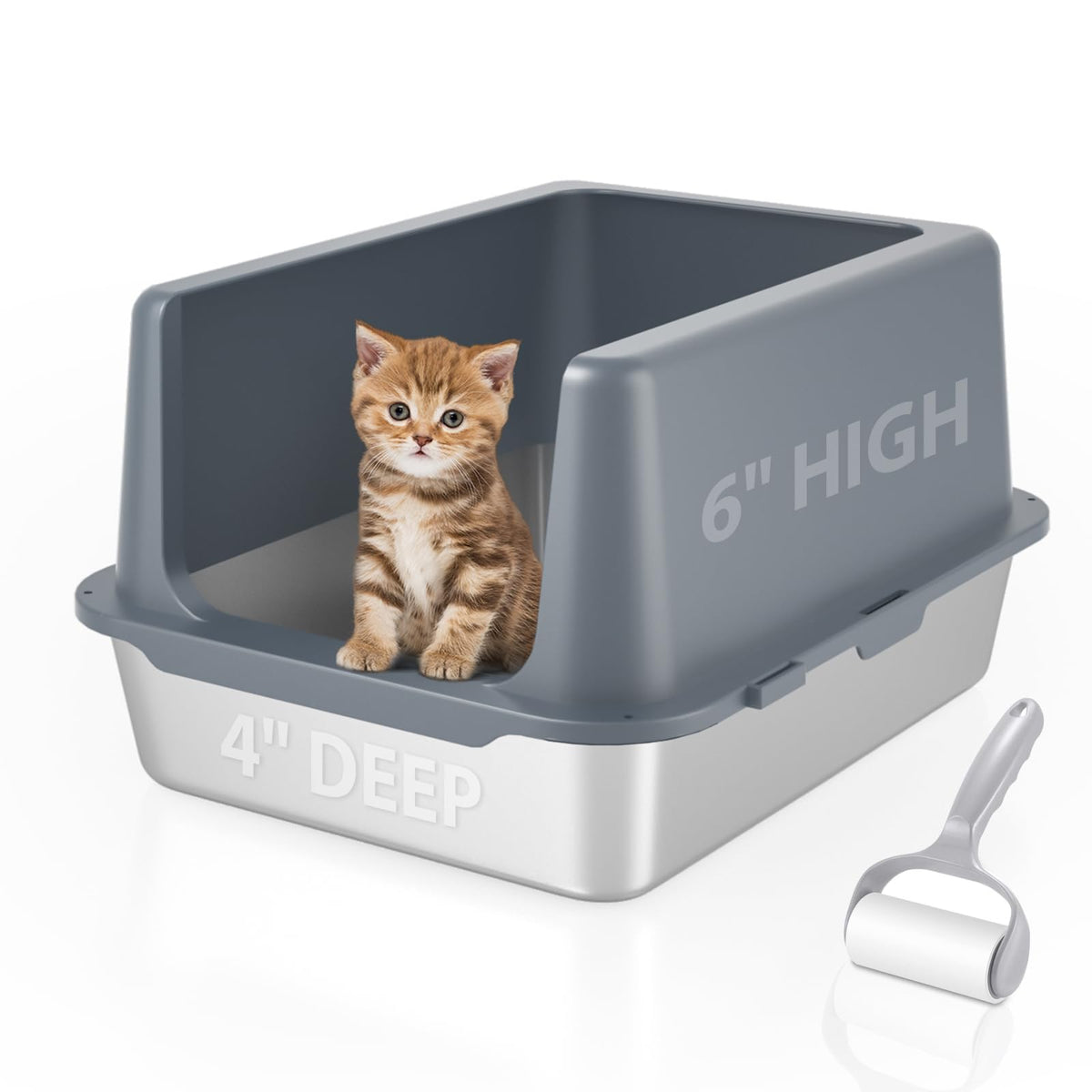 LIHOOOOM stainless steel litter box with lid, durable and easy-clean design for modern homes.