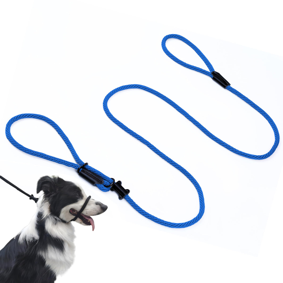 Lihtaiyi figure-8 head halter blue front view for controlled training and safer walks