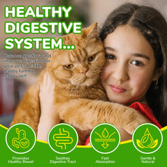 liiutry cat-laxative probiotics: visuals highlight gut-friendly blend supporting digestive balance.