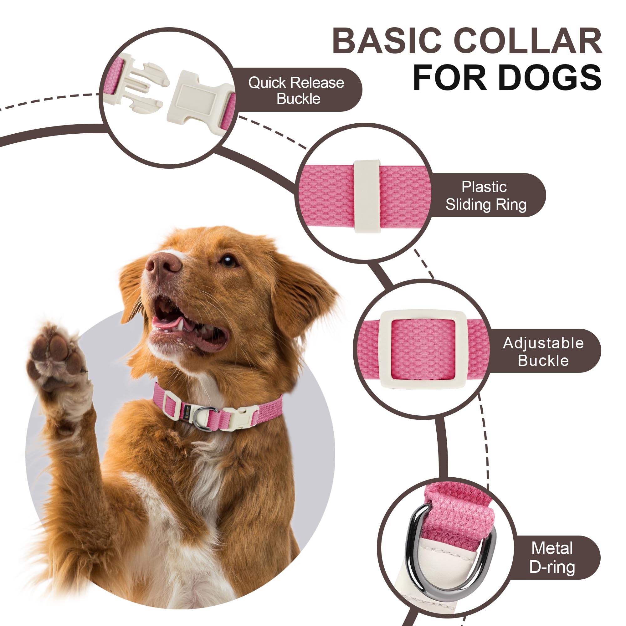 Likesing breathable pink Medium collar offers adjustable comfort for growing dogs