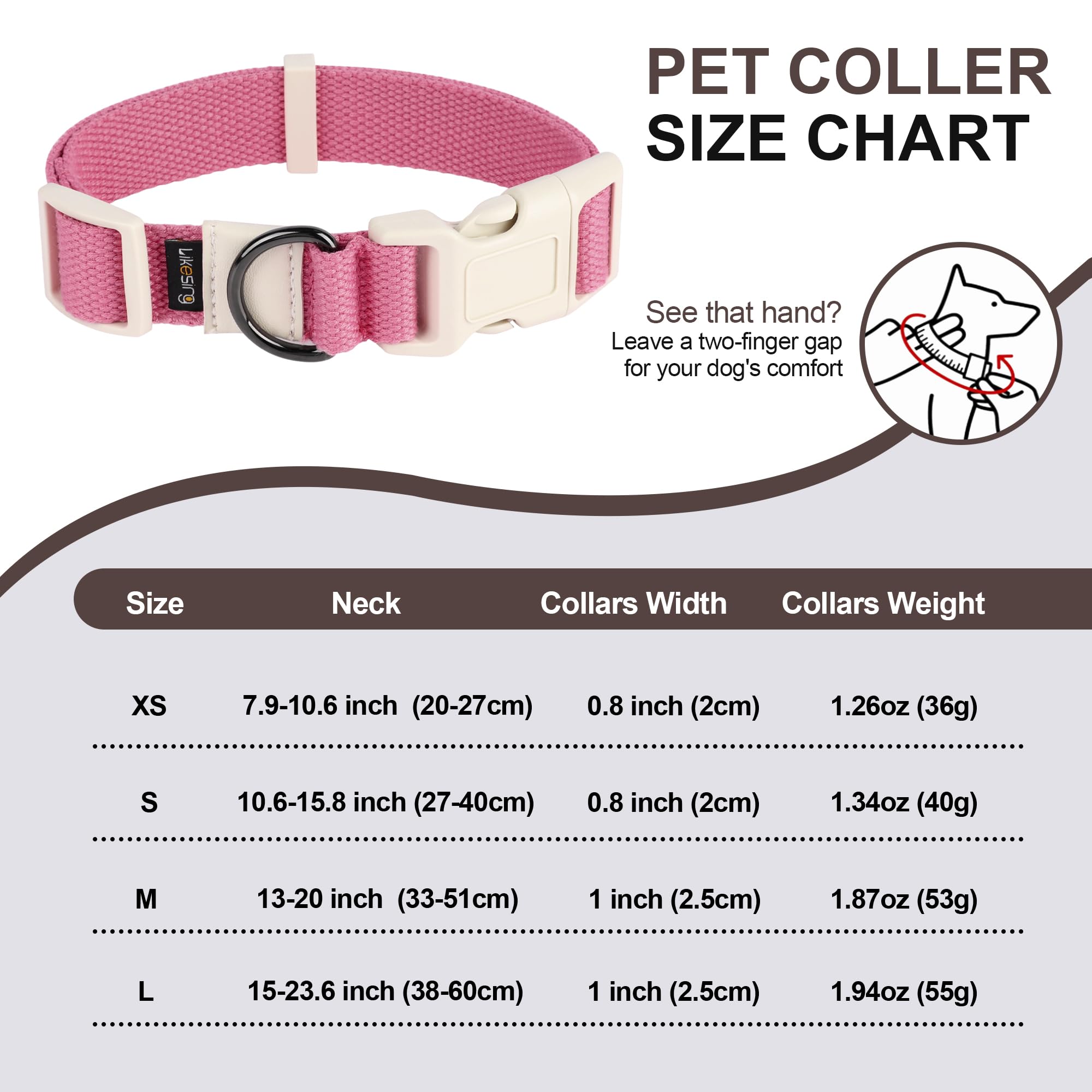Likesing breathable pink Small dog collar fits mid-size dogs securely