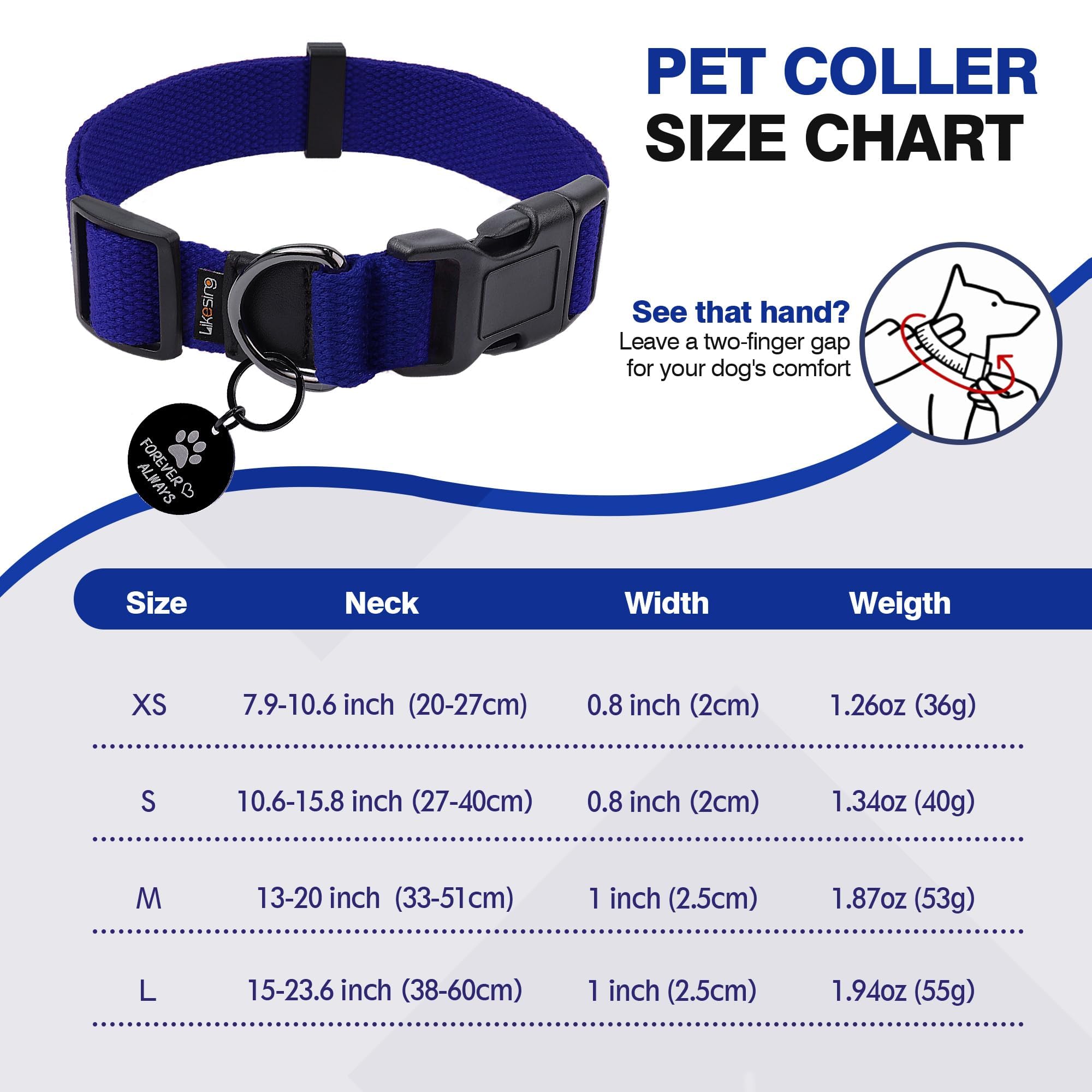 Likesing cotton soft dog collar adjustment range close up demonstrates easy fit