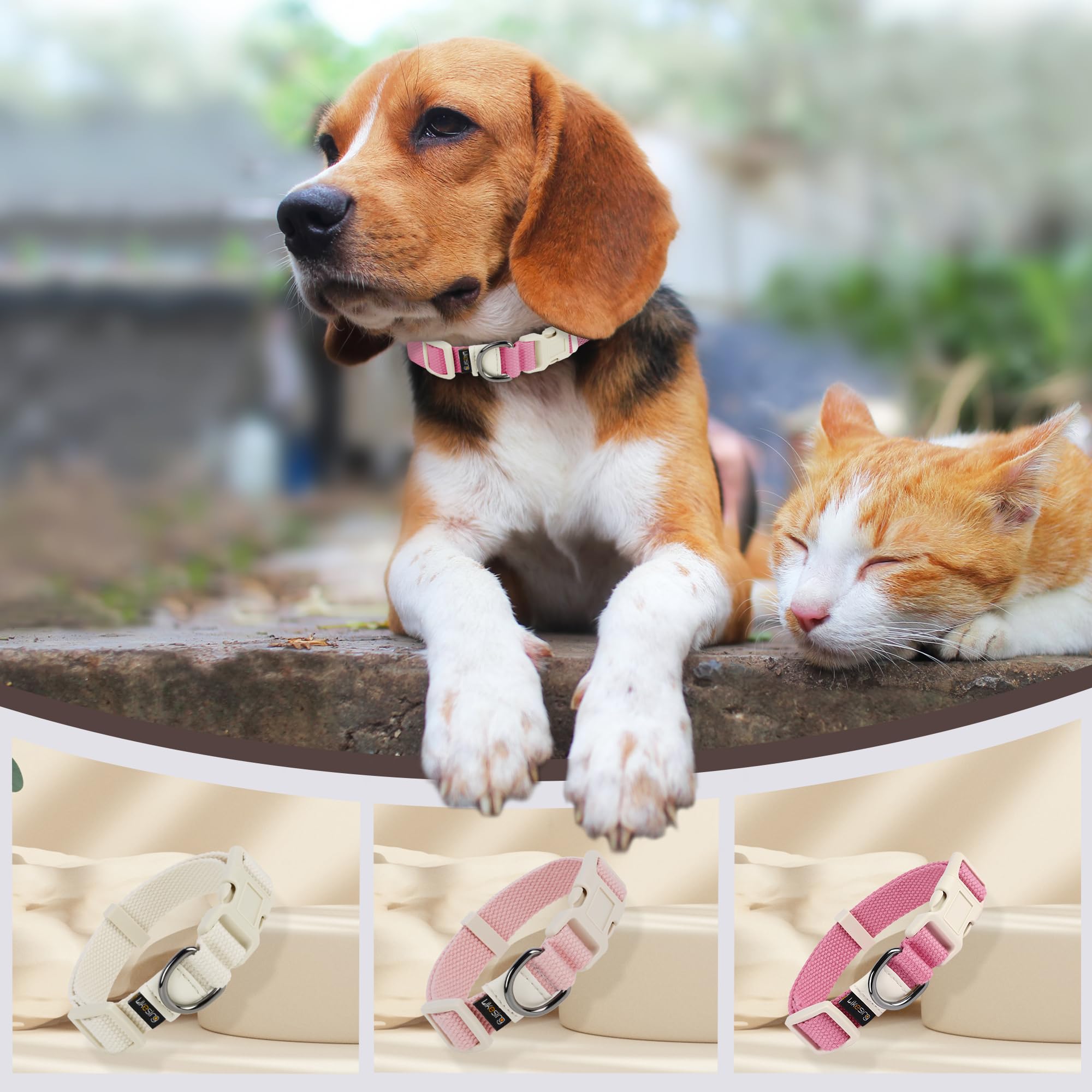 Likesing pink dog collar features quick-release buckle for easy on/off