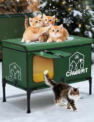 LiLadayd large heated cat house for outdoor winter with elevated base for dry warmth.