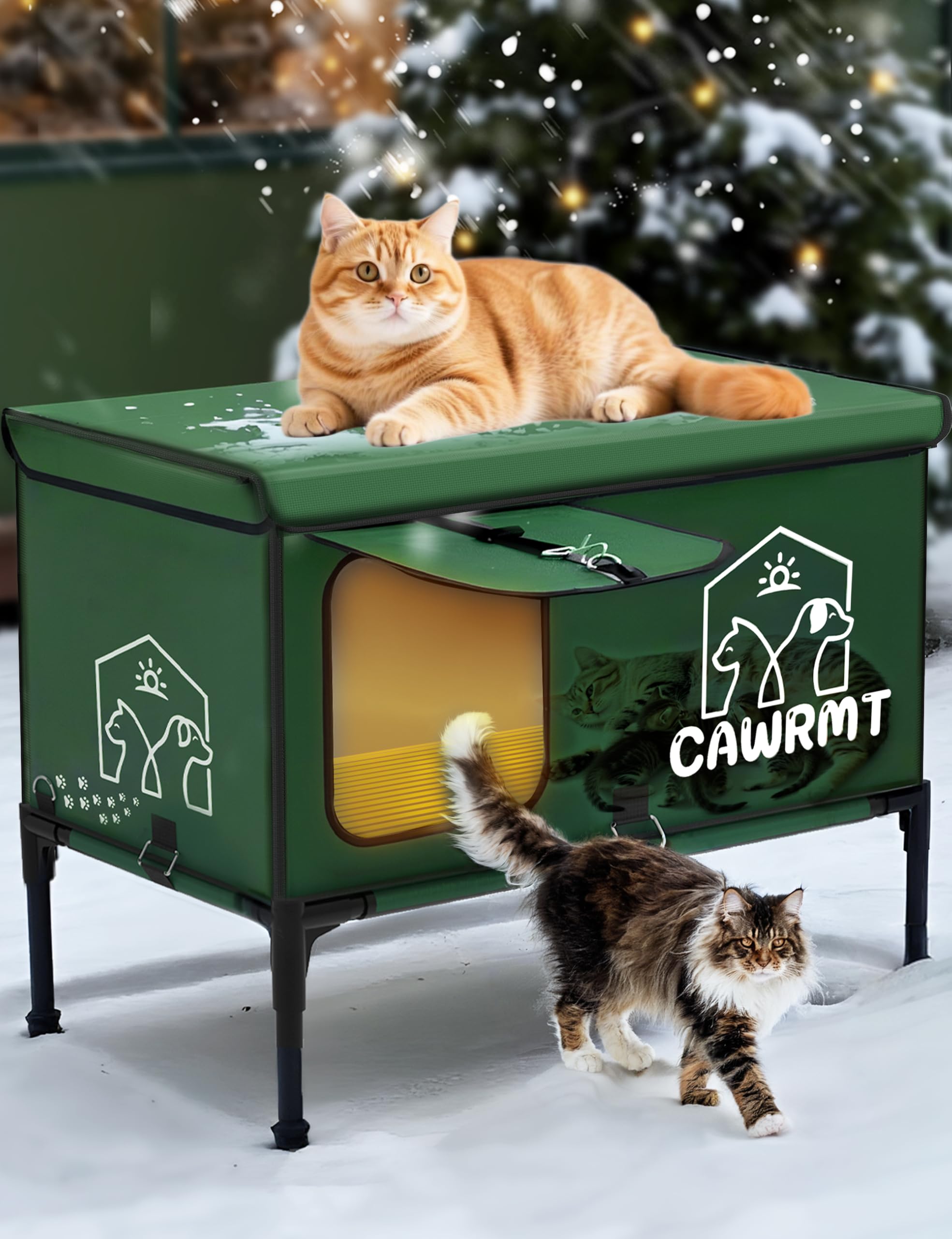 LiLadayd X-Large Heated Cat House front view shows full-coverage winter shelter.