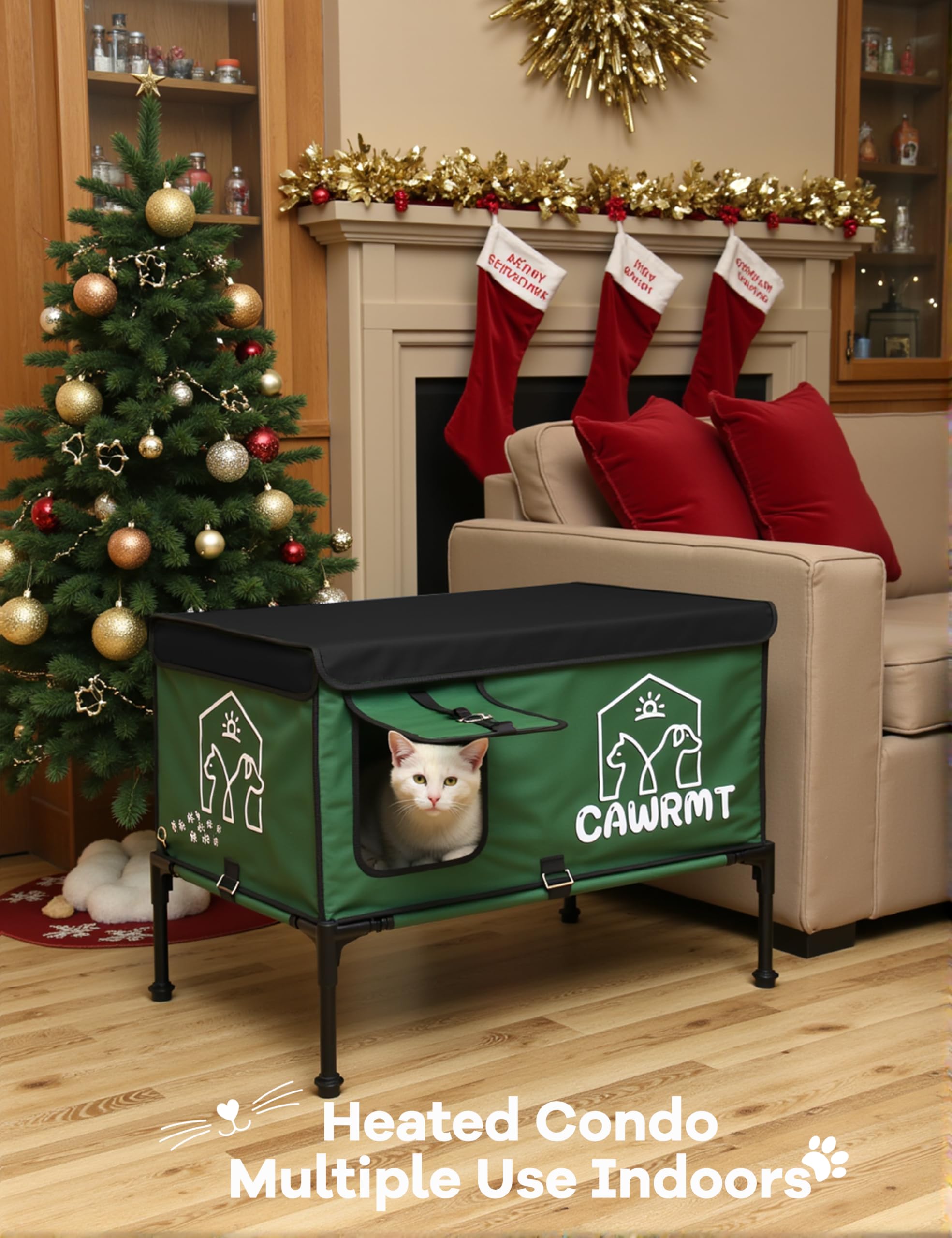 LiLadayd heated cat house with warming pad ready for chilly nights.