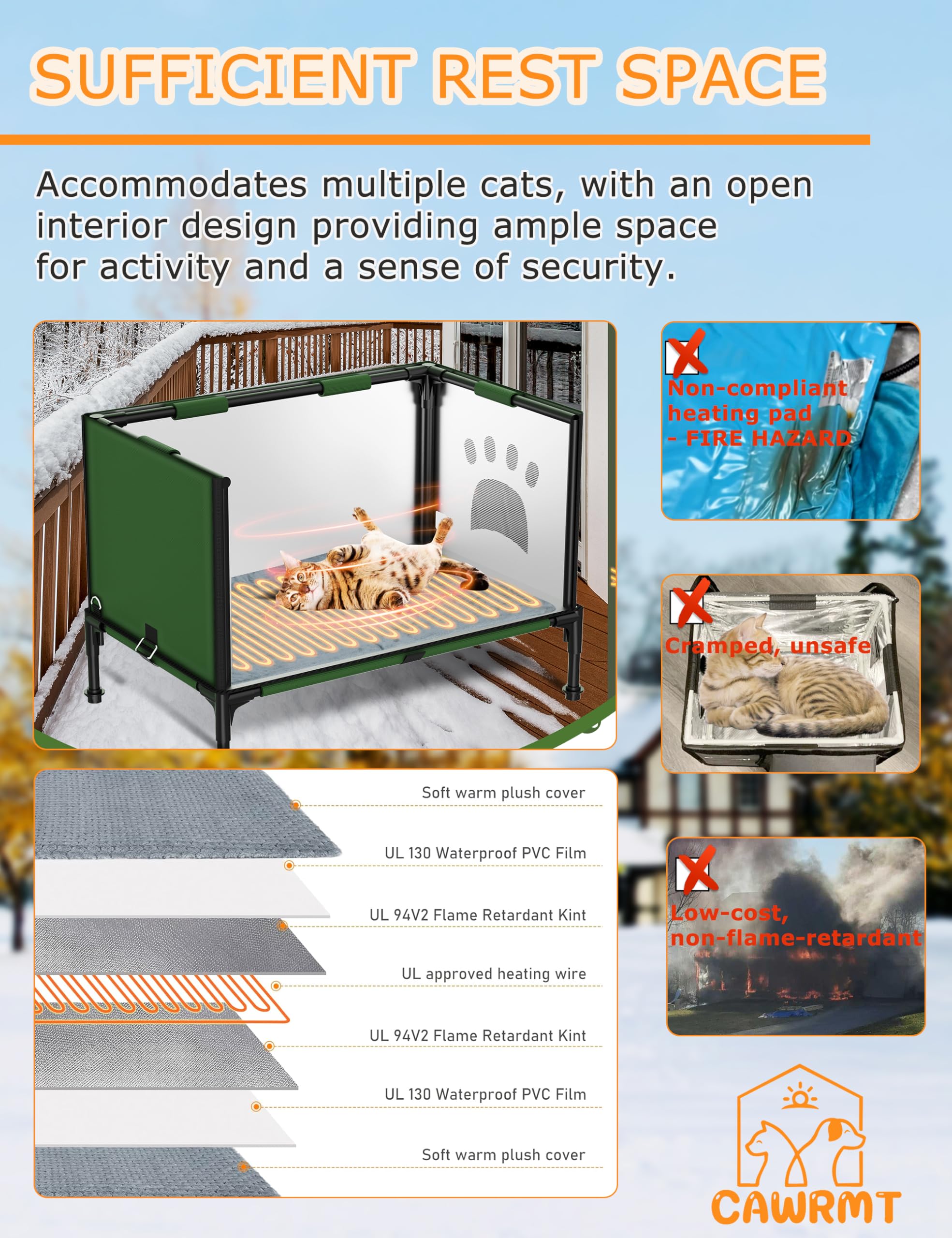 LiLadayd heated cat house interior with thermostat-visible control for safe temperature.
