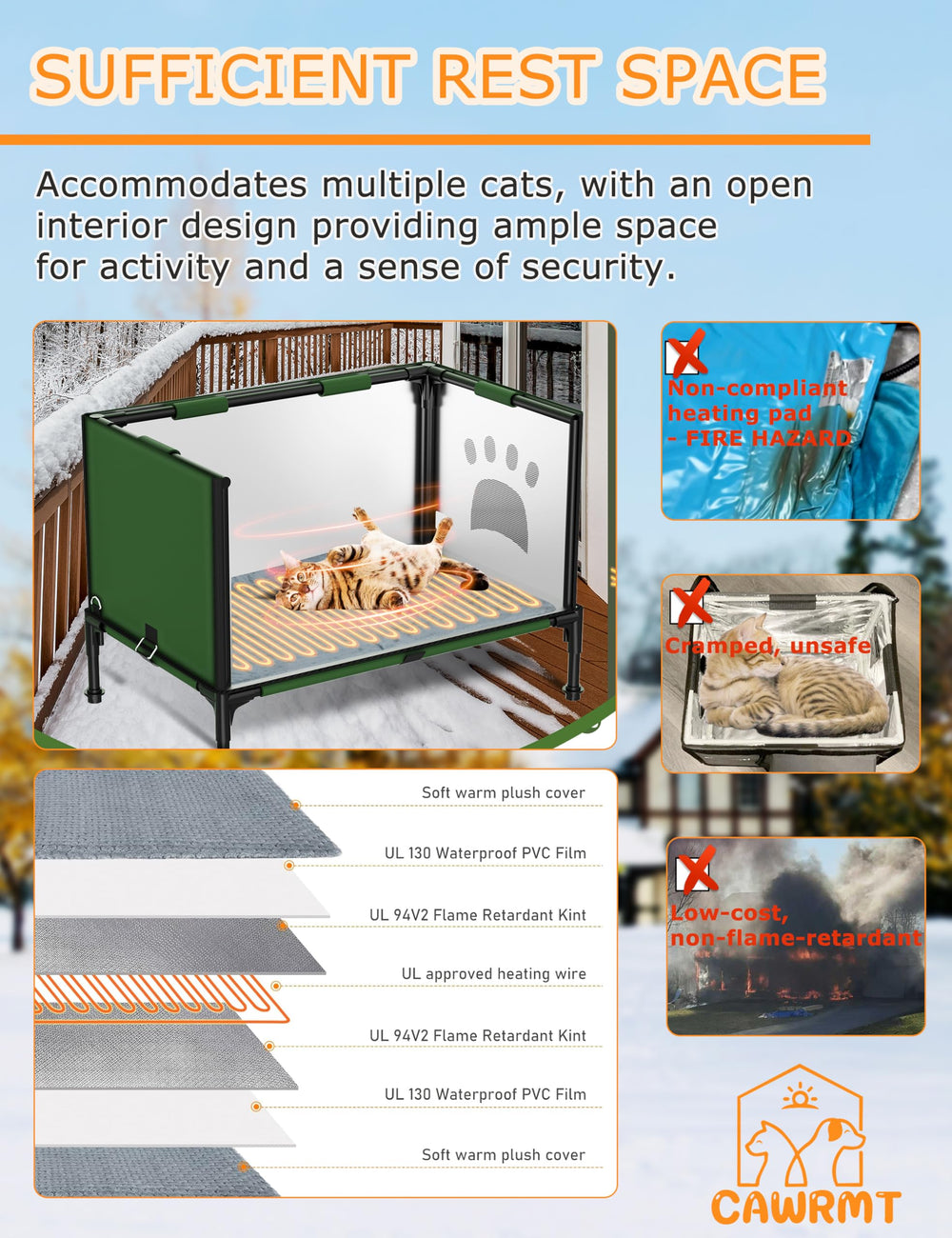 LiLadayd heated cat house interior with thermostat-visible control for safe temperature.