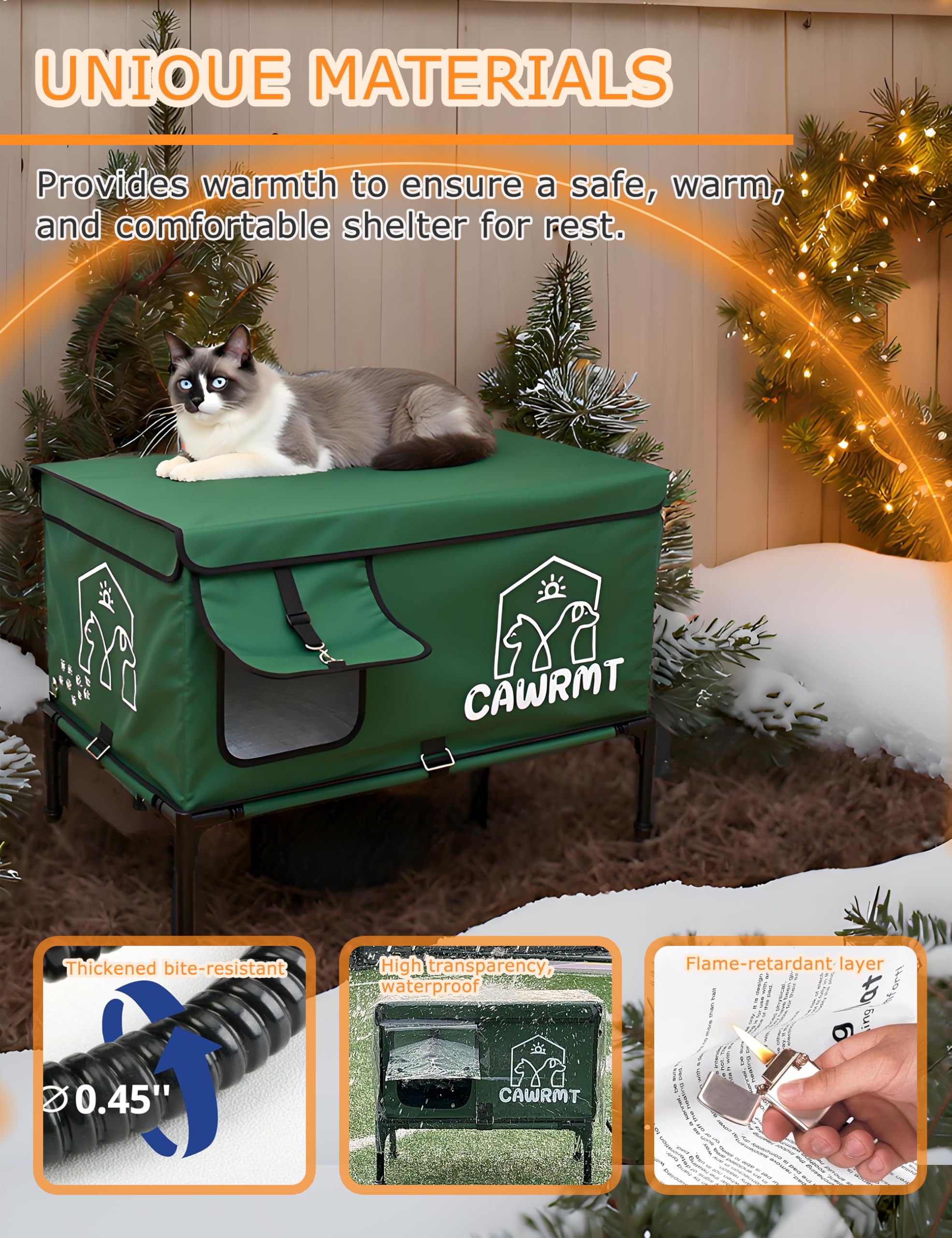 LiLadayd X-Large Heated Cat House side view highlights weatherproof exterior and durability.
