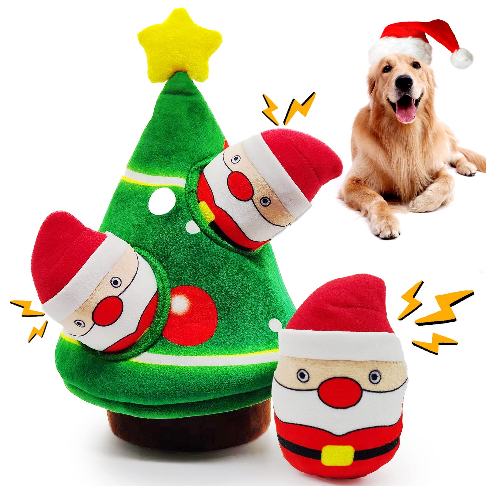 lilfrd Christmas dog toys Santa burrow close-up showcases interactive play.