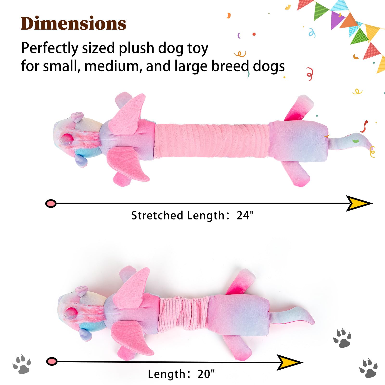 Lilfrd Squeaky Crinkle Unicorn Dog Toy crinkle-detail highlights crunchy texture for enrichment.
