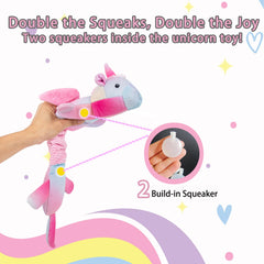 Lilfrd Squeaky Crinkle Unicorn Dog Toy side profile promotes active tug-of-war and movement.