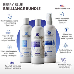 Lillian Ruff Berry Blue brightening conditioner tube enhances detangling and shine.