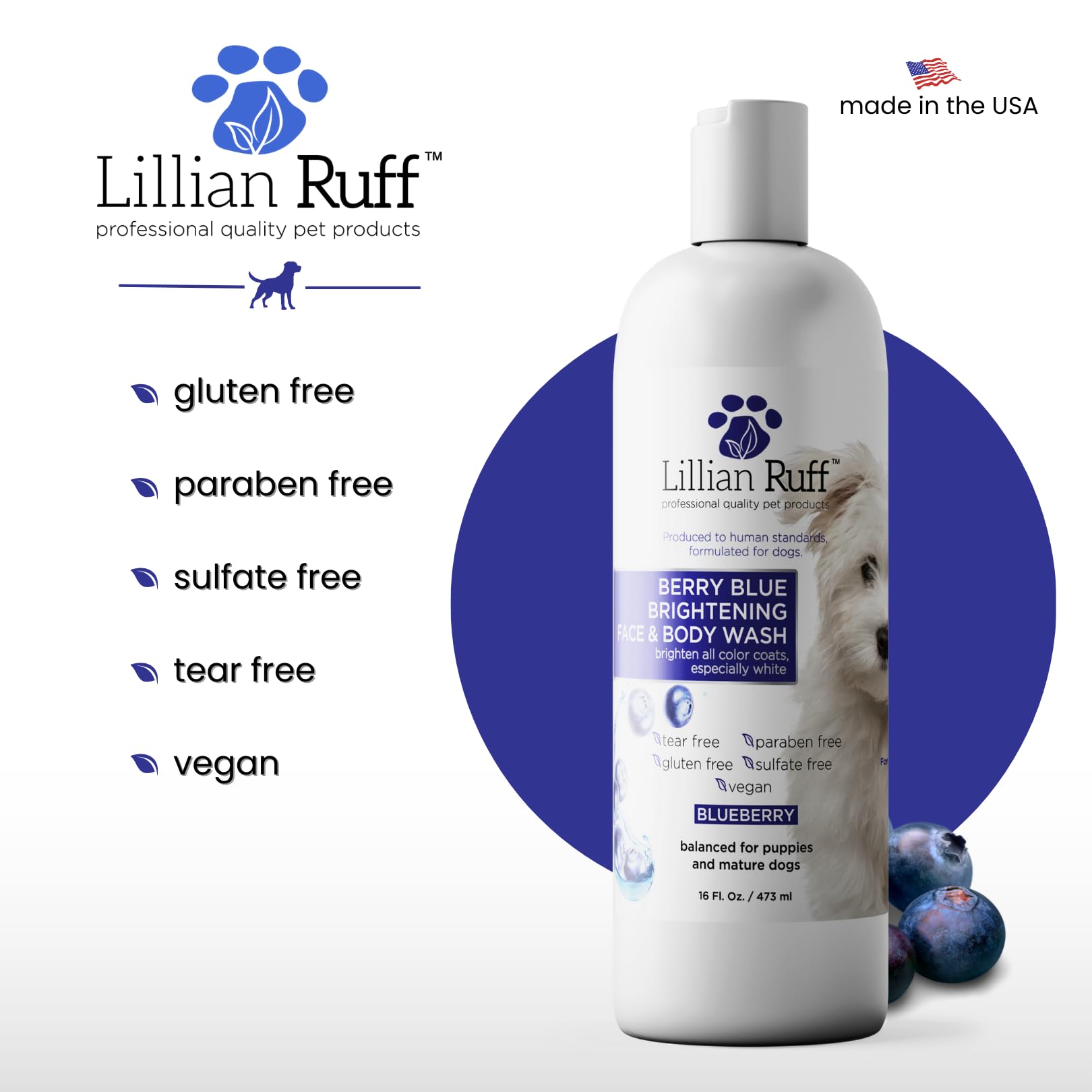Lillian Ruff Berry Blue ingredients feature natural blueberry extracts for nourishment.