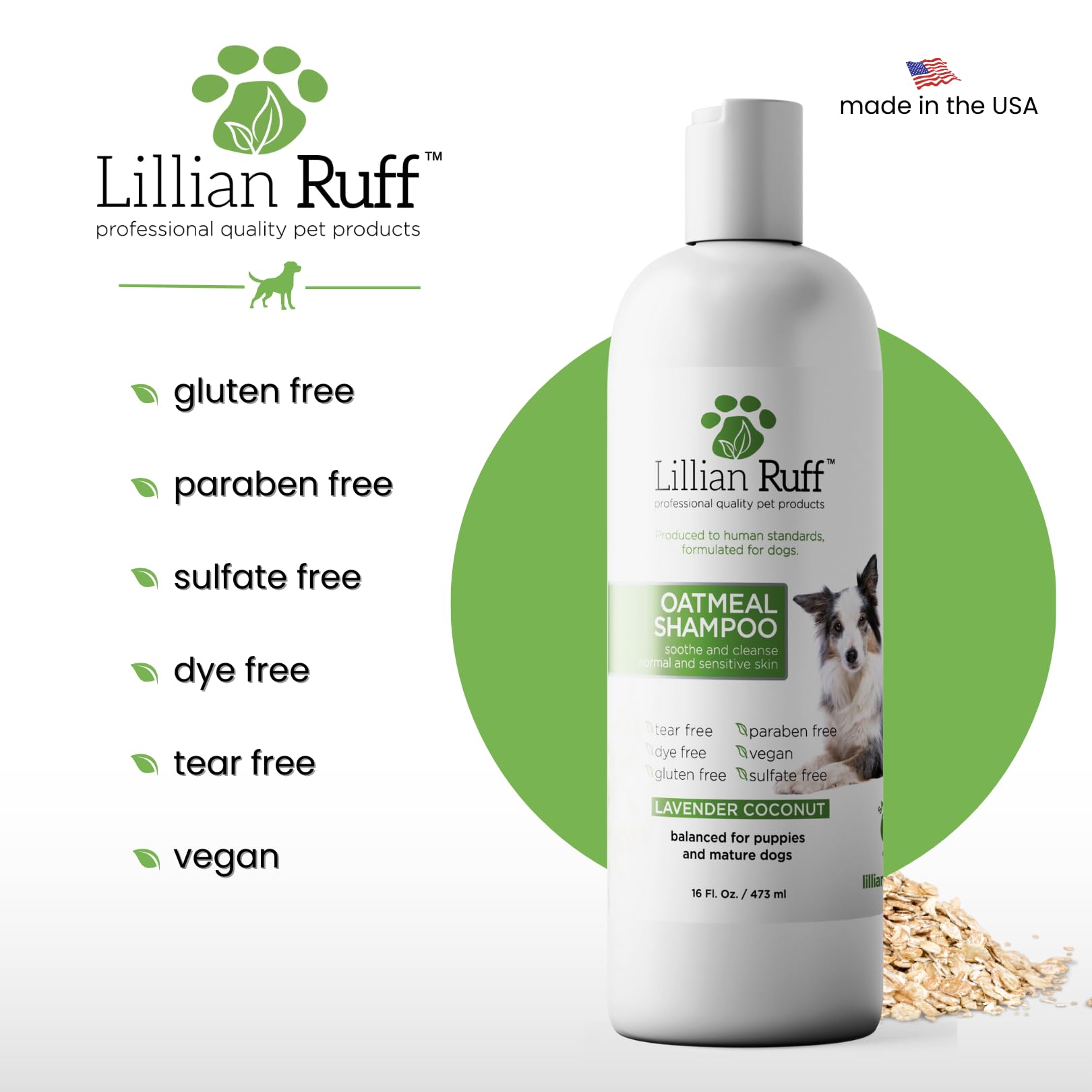Lillian Ruff PRO formula bottle with brush facilitates post-wash grooming.