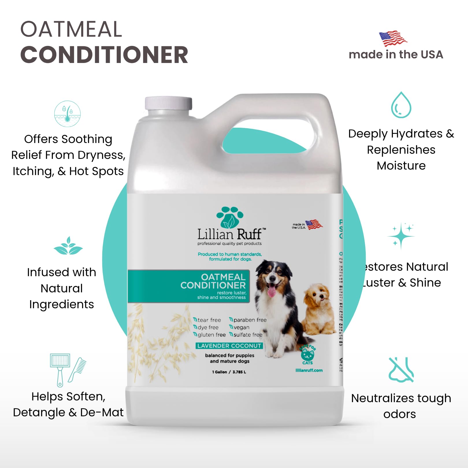 Lillian Ruff PRO Formula Oatmeal conditioner label closeup shows gentle, pH-balanced care.