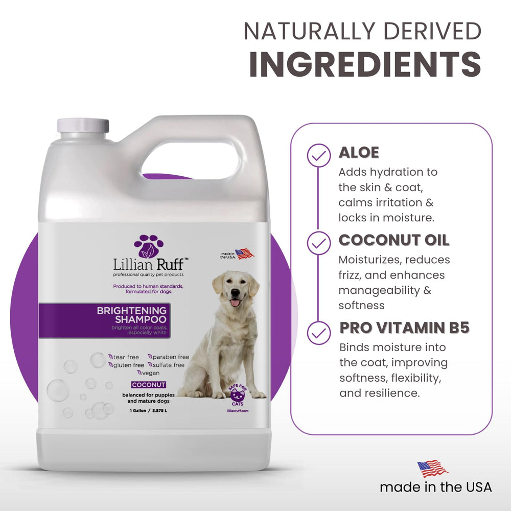 Lillian Ruff PRO Formula Ultra Brightening Dog Shampoo coconut aroma for calming bath ritual