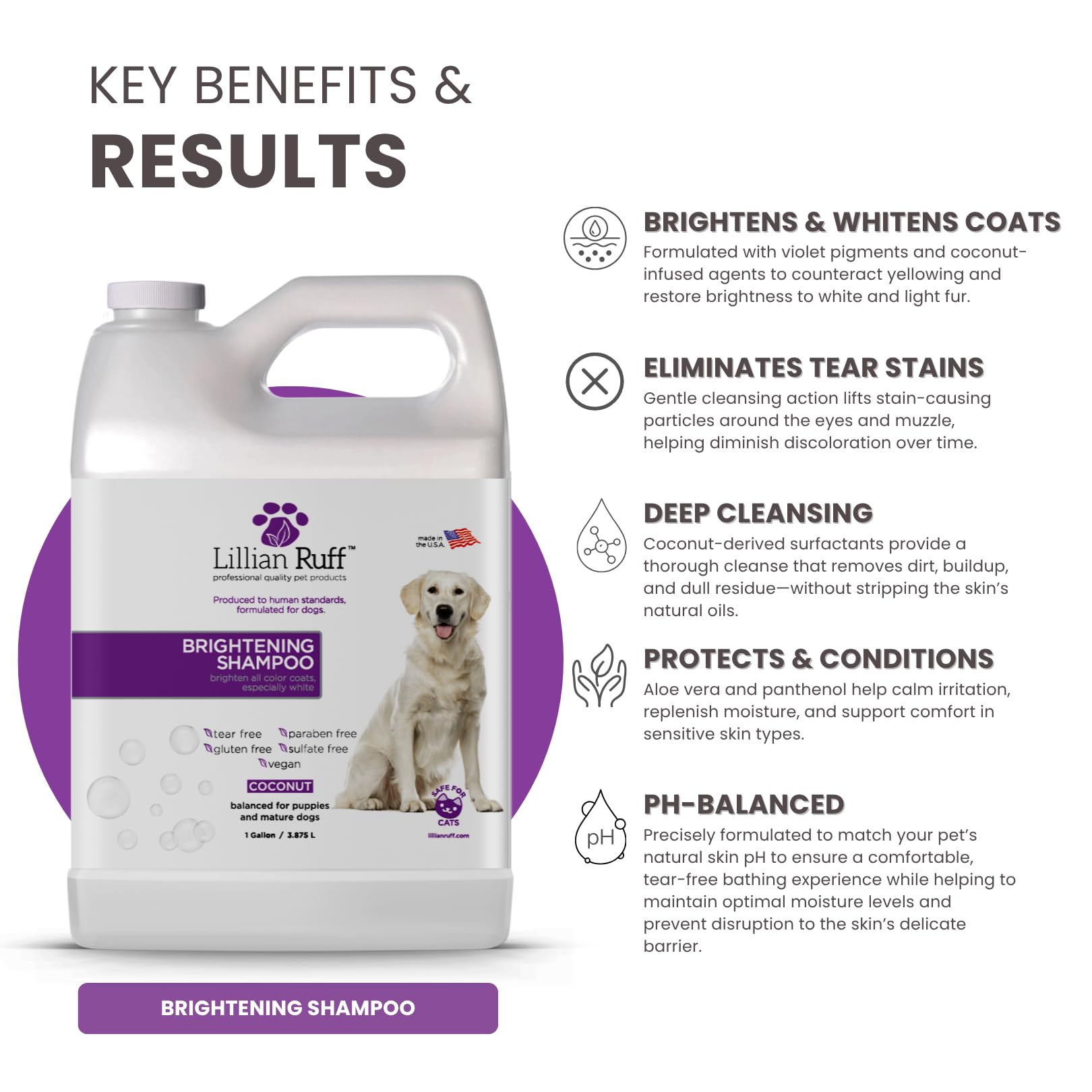 Lillian Ruff PRO Formula Ultra Brightening Dog Shampoo violet pigments concentrate whitening