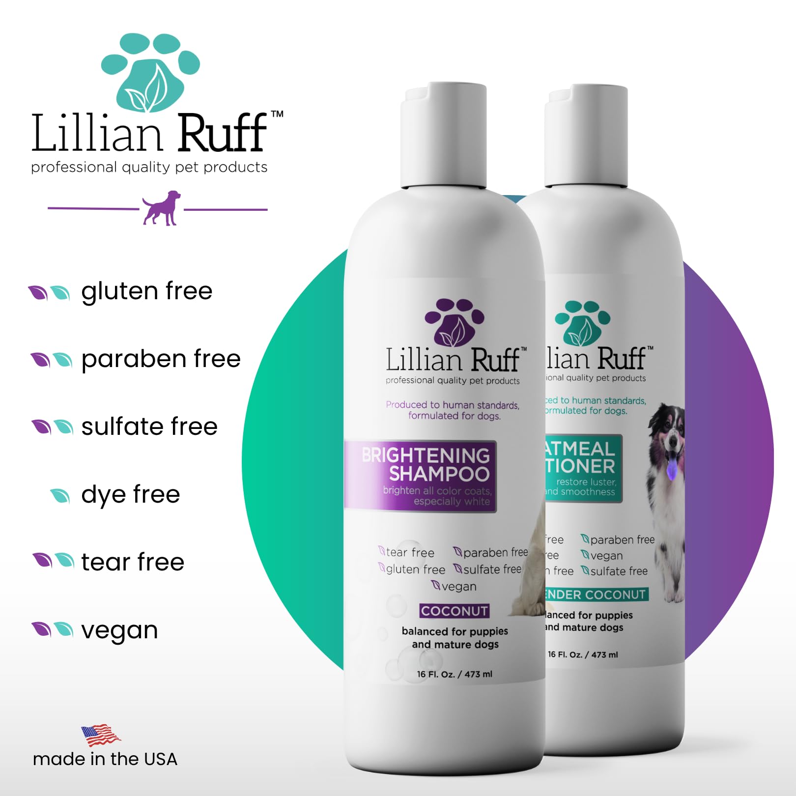 Lillian Ruff professional-use packaging signals vet and groomer-grade quality.