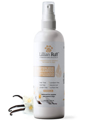Lillian Ruff waterless dog shampoo bottle for quick grooming spray.