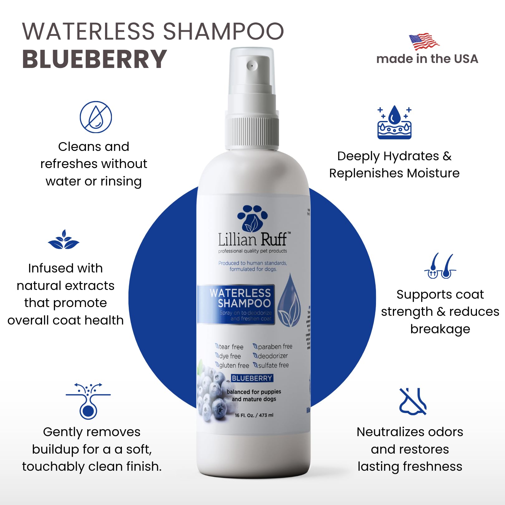 Lillian Ruff waterless spray application for quick on-the-go grooming