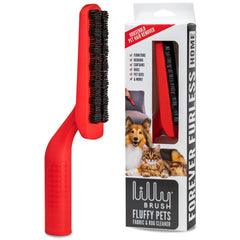 Lilly Brush Forever Furless on couch removes pet hair quickly for a clean living room.