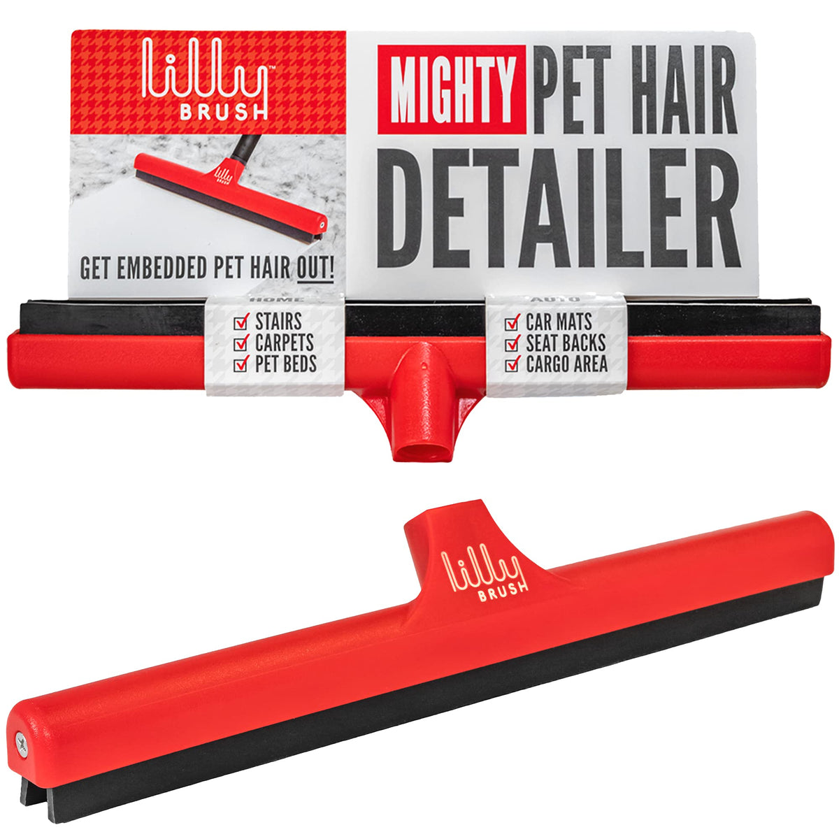 Lilly Brush Mighty Pet Hair Detailer Head angled blades captures embedded fur from carpets