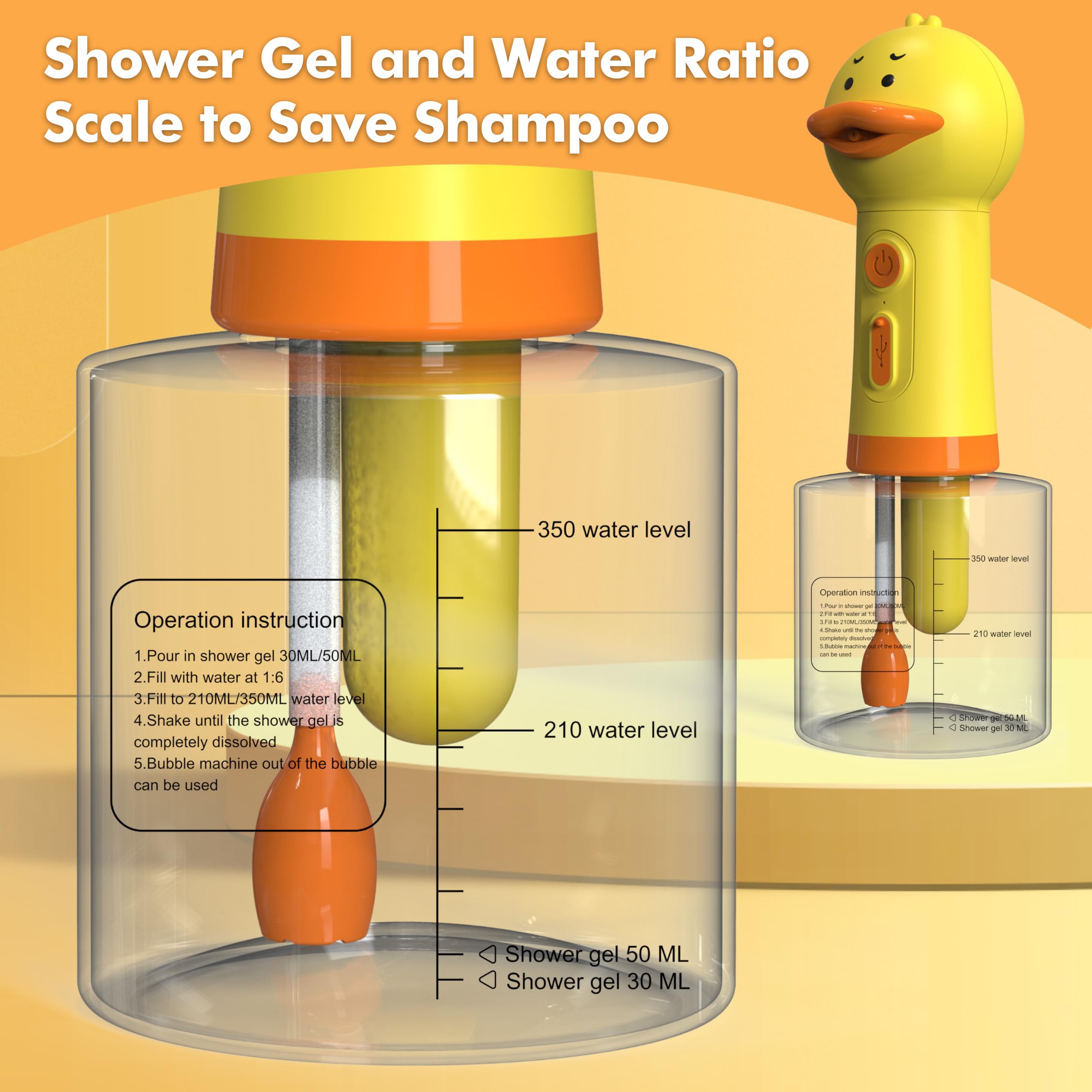 LilyAbeille electric duck-shaped dispenser side view showing compact design for bathtubs and sinks.