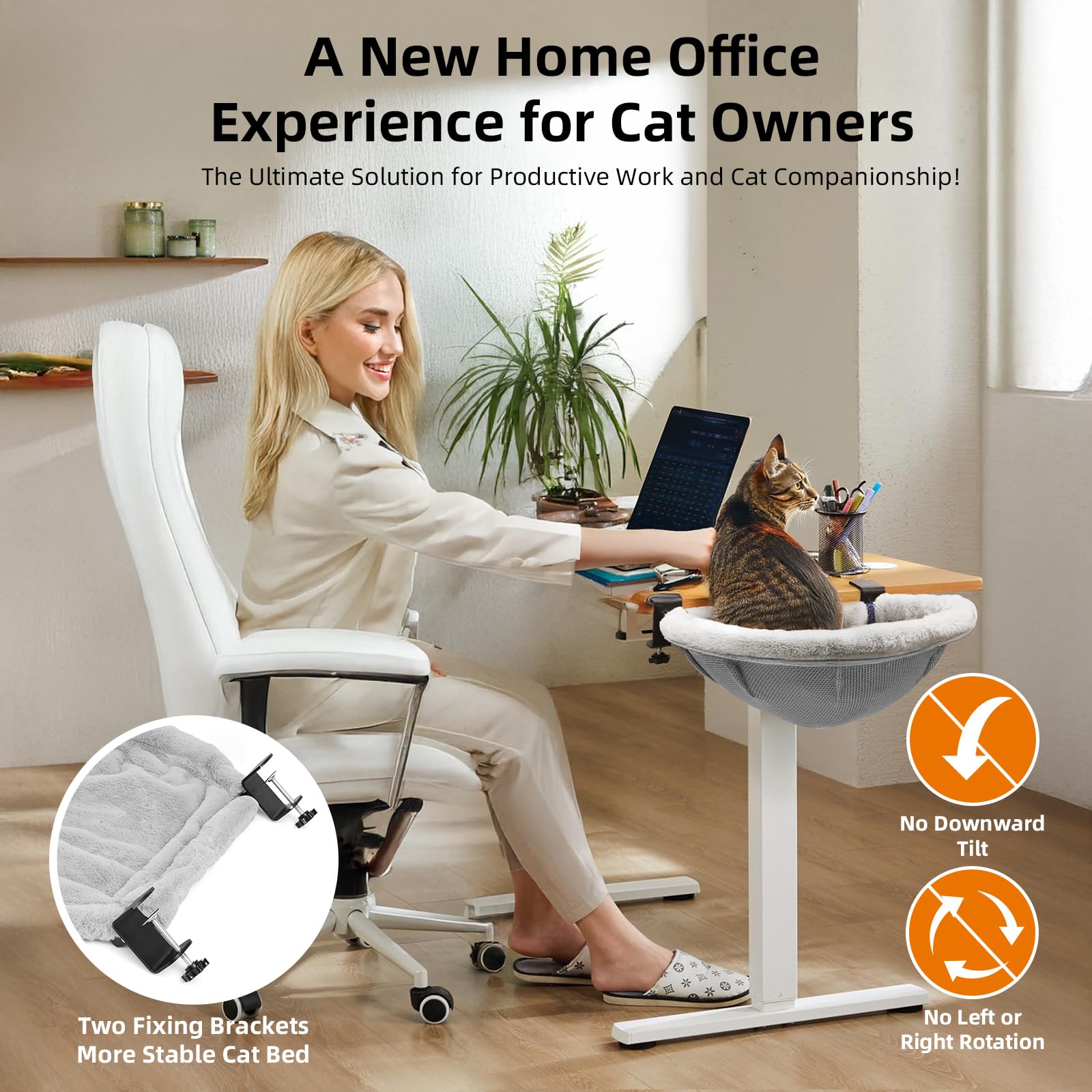 Lilyang desk bed dual clamps keep the setup steady for active cats