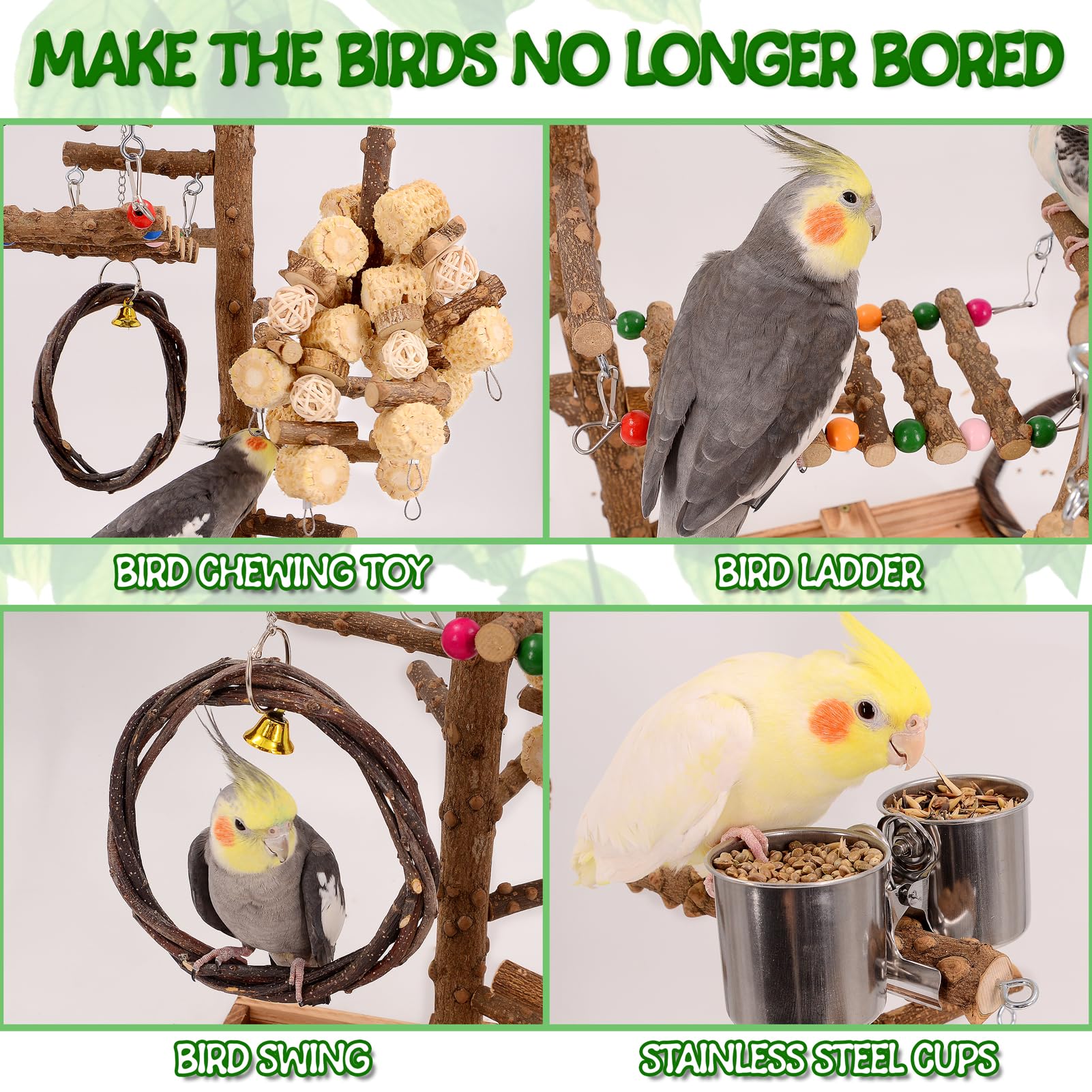 LIMIO Bird Playground activity-center boosts physical activity with toys and perches.