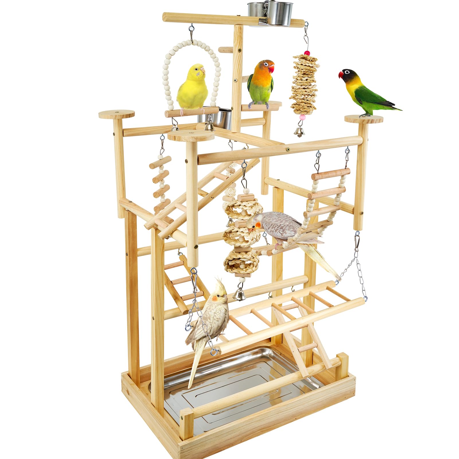 LIMIO Bird Playground natural wood perches promote active climbing and exploration.