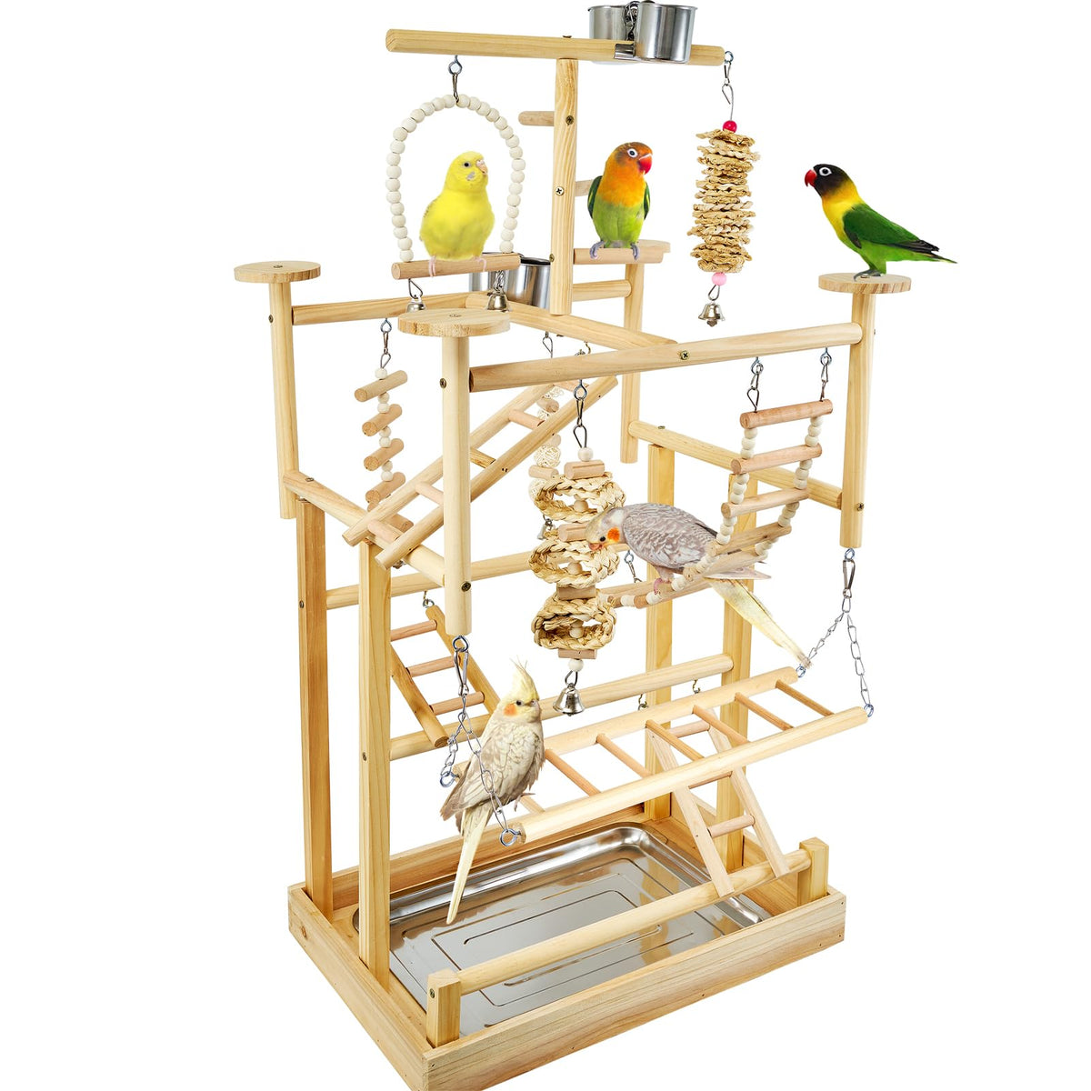 LIMIO Bird Playground natural wood perches promote active climbing and exploration.